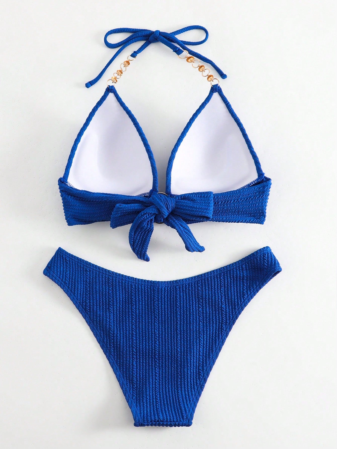 SHEIN Swim SXY Mono Bikini Set Chain Linked Halter Push Up Bra &amp; Bikini 2 Piece Swimsuit