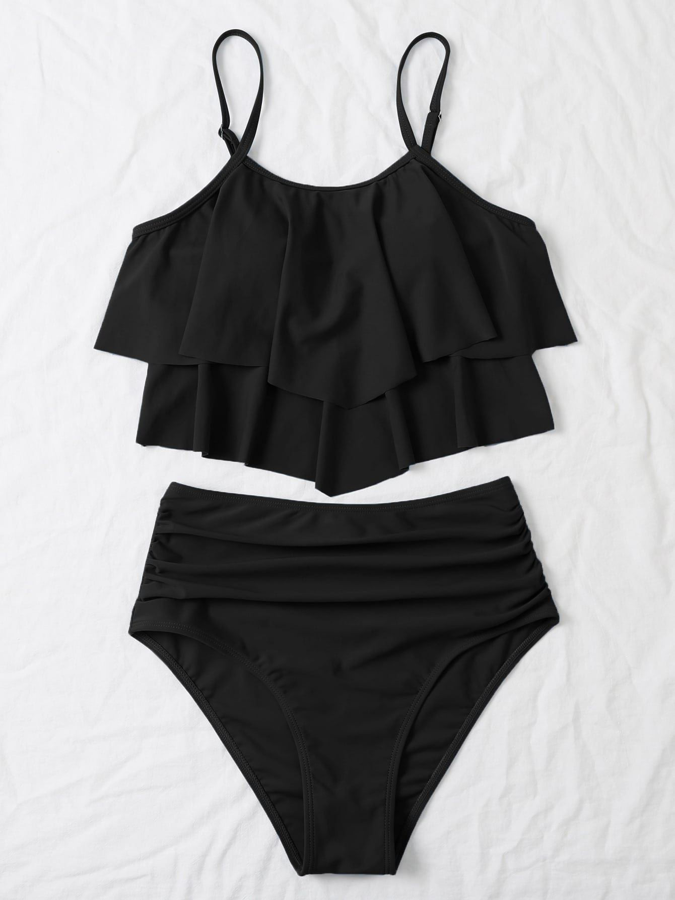 SHEIN Swim Vcay Ruffle Hem Ruched Bikini Swimsuit