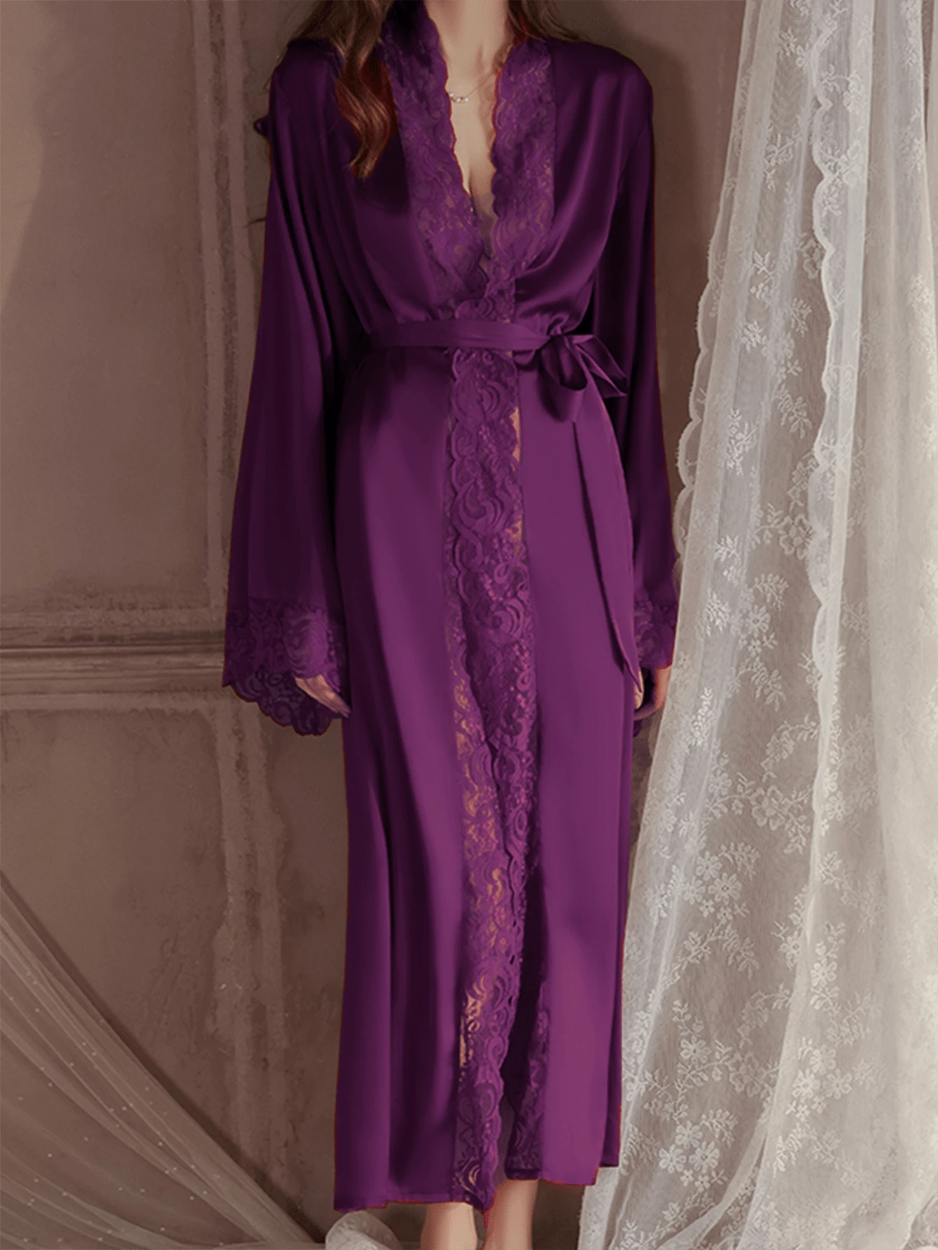 Women's Elegant Satin Robe purple