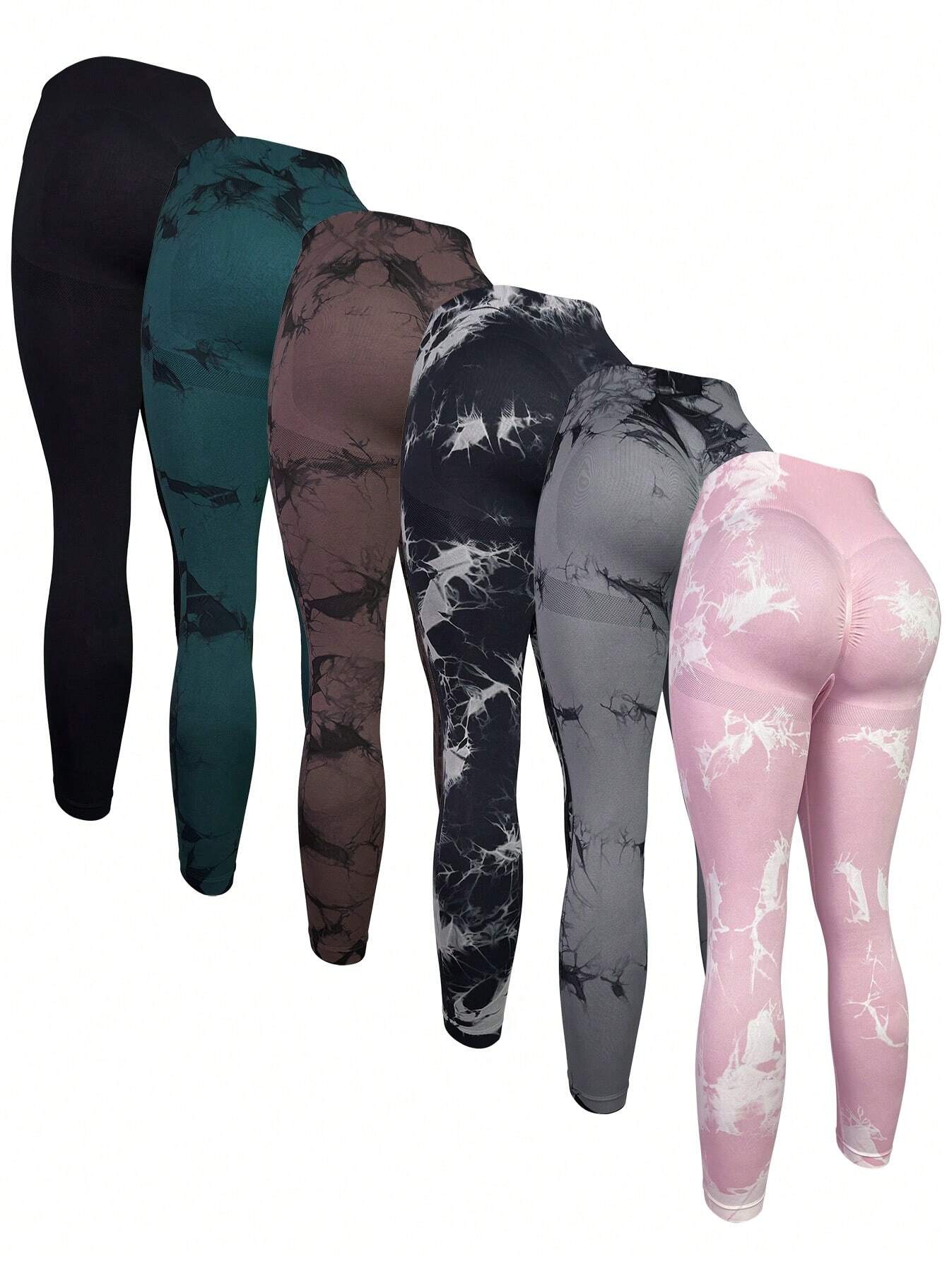 Sport Studio 6pcs Tie Dye Wideband Waist Sports Leggings