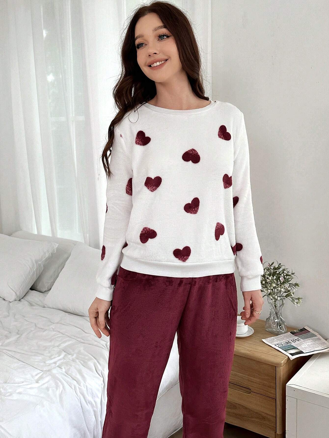 Flamingo Pattern Flannel Top &amp; Pants PJ Set / Pajama Set