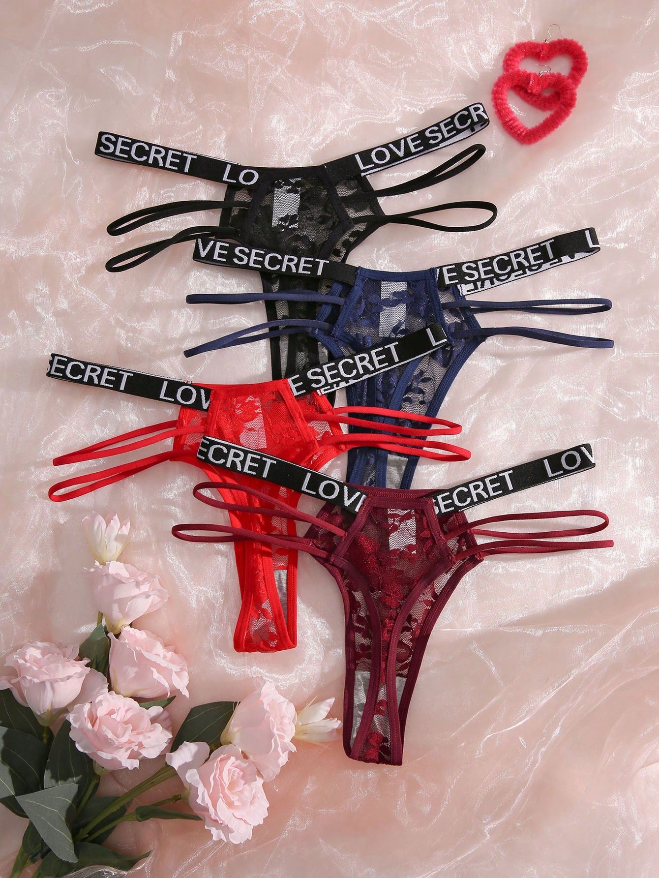 4pack Floral Lace Letter Tape Panty S Multicolor 2