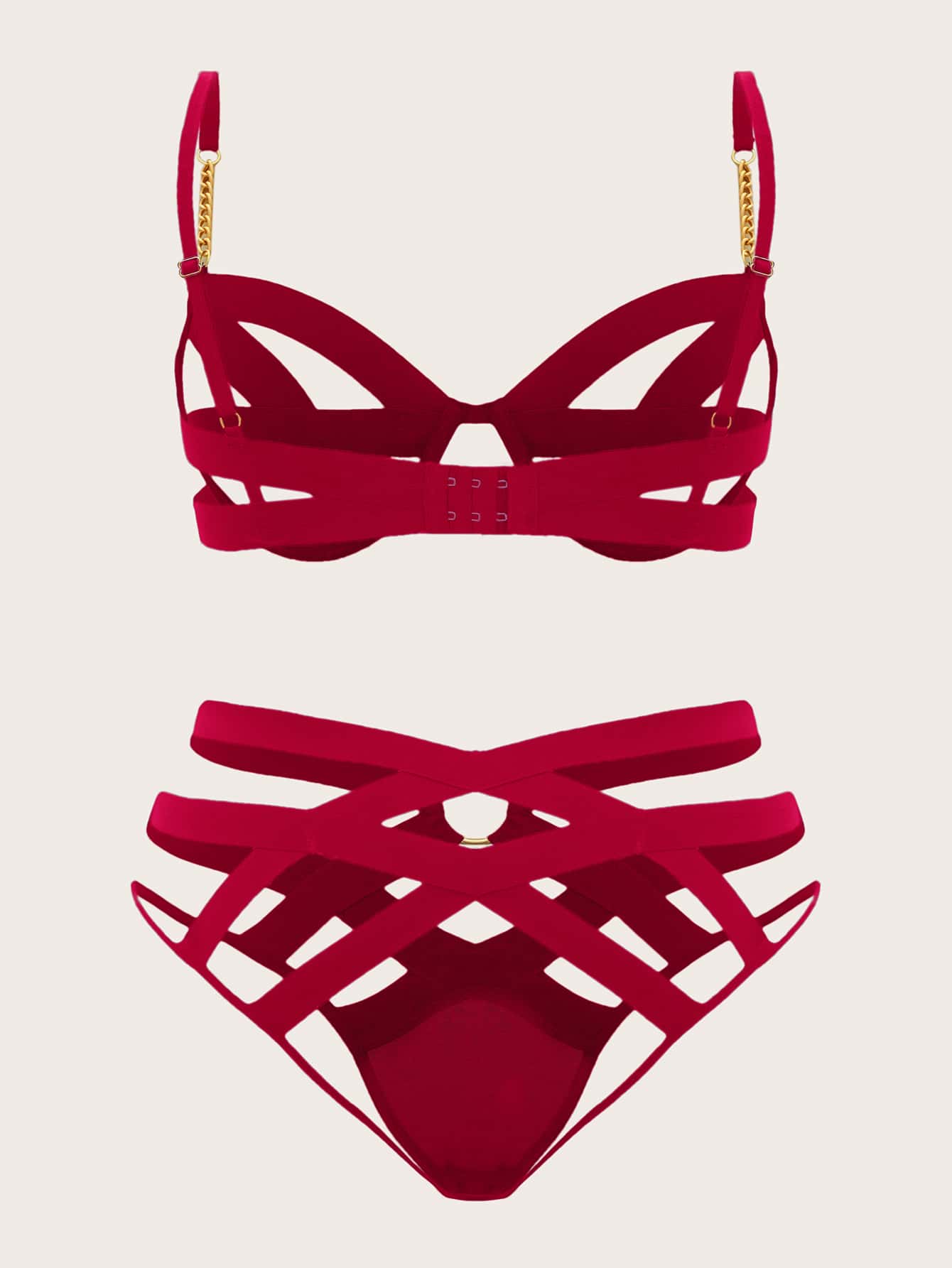 Plus O-ring Cut Out Chain Detail Underwire Lingerie Set