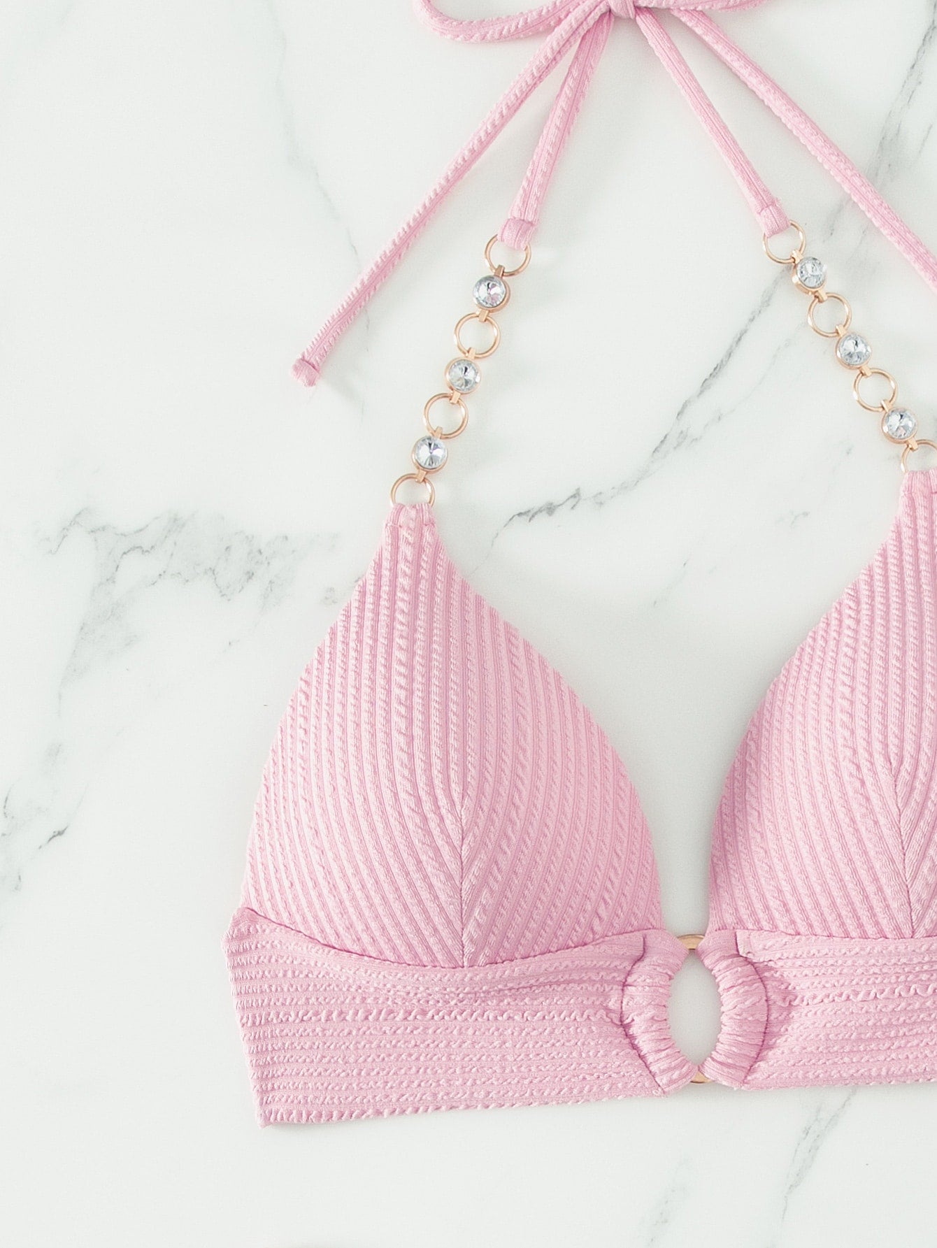 SHEIN Swim SXY Mono Bikini Set Chain Linked Halter Push Up Bra &amp; Bikini 2 Piece Swimsuit