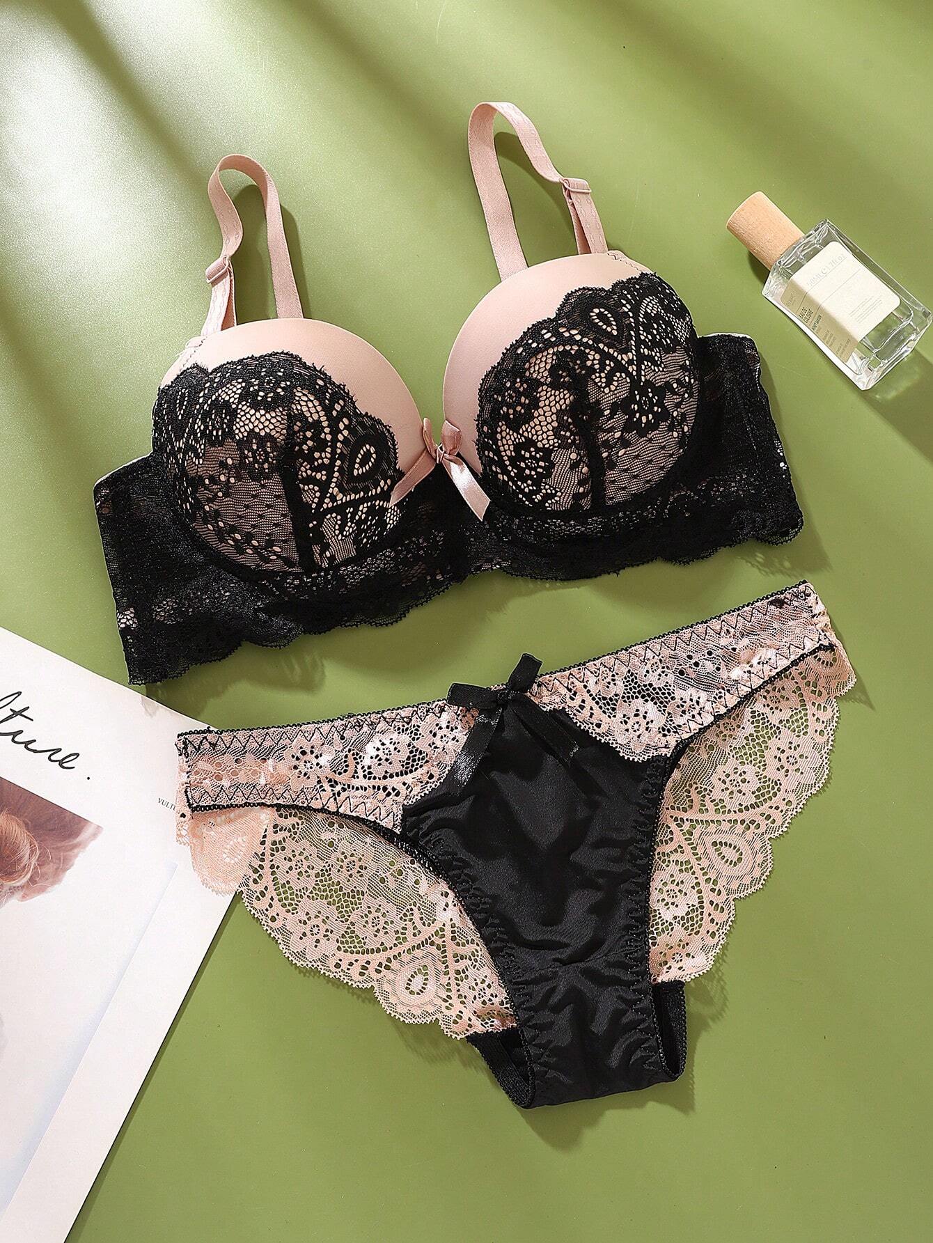 Fashion Lace Patchwork Triangle Bra &amp; Panty Set
