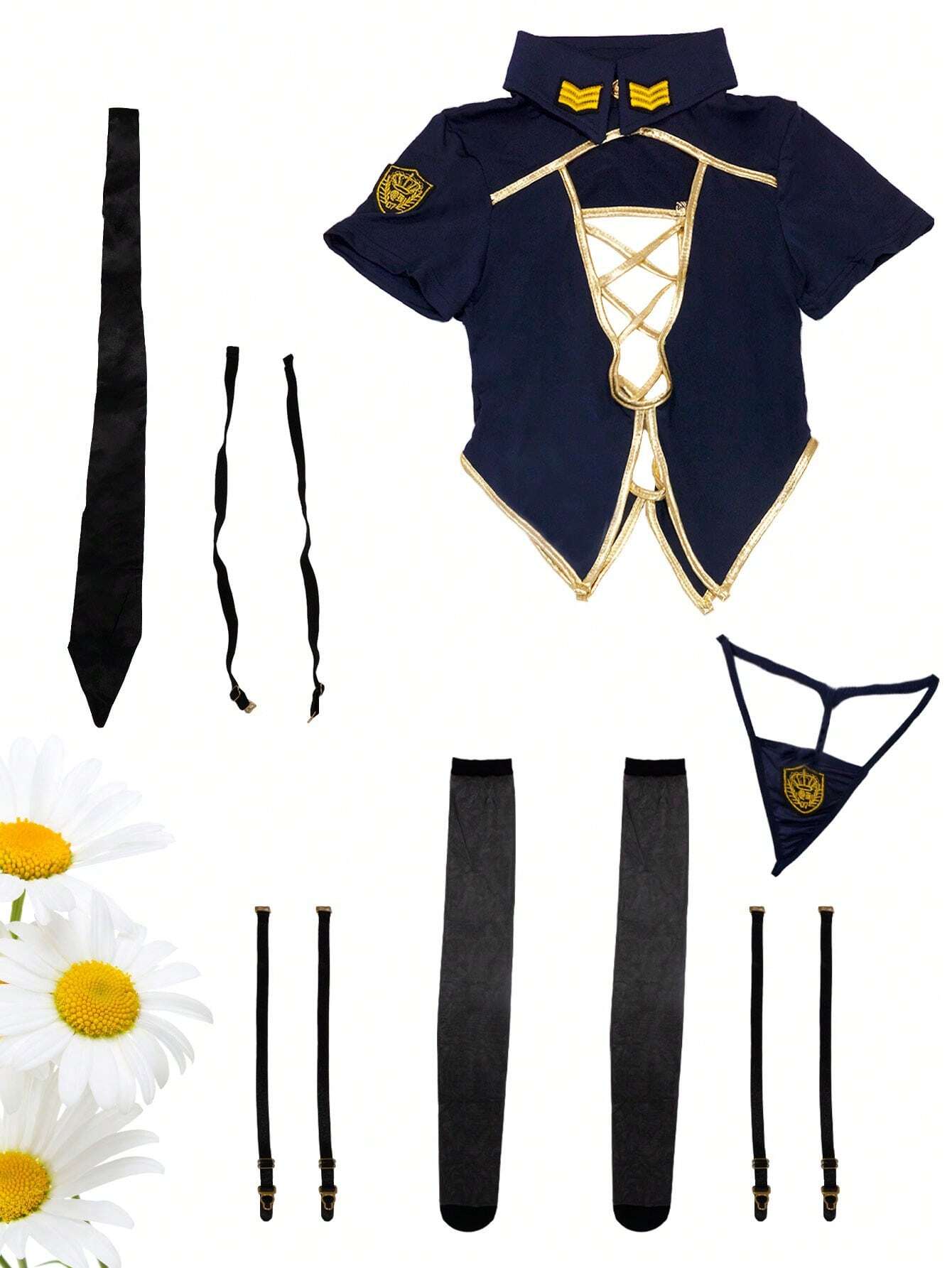 6pcs/Set Sexy Lingerie Costume Set For Women Including Hollow-Out Police Uniform Cosplay Uniform Temptation Lingerie