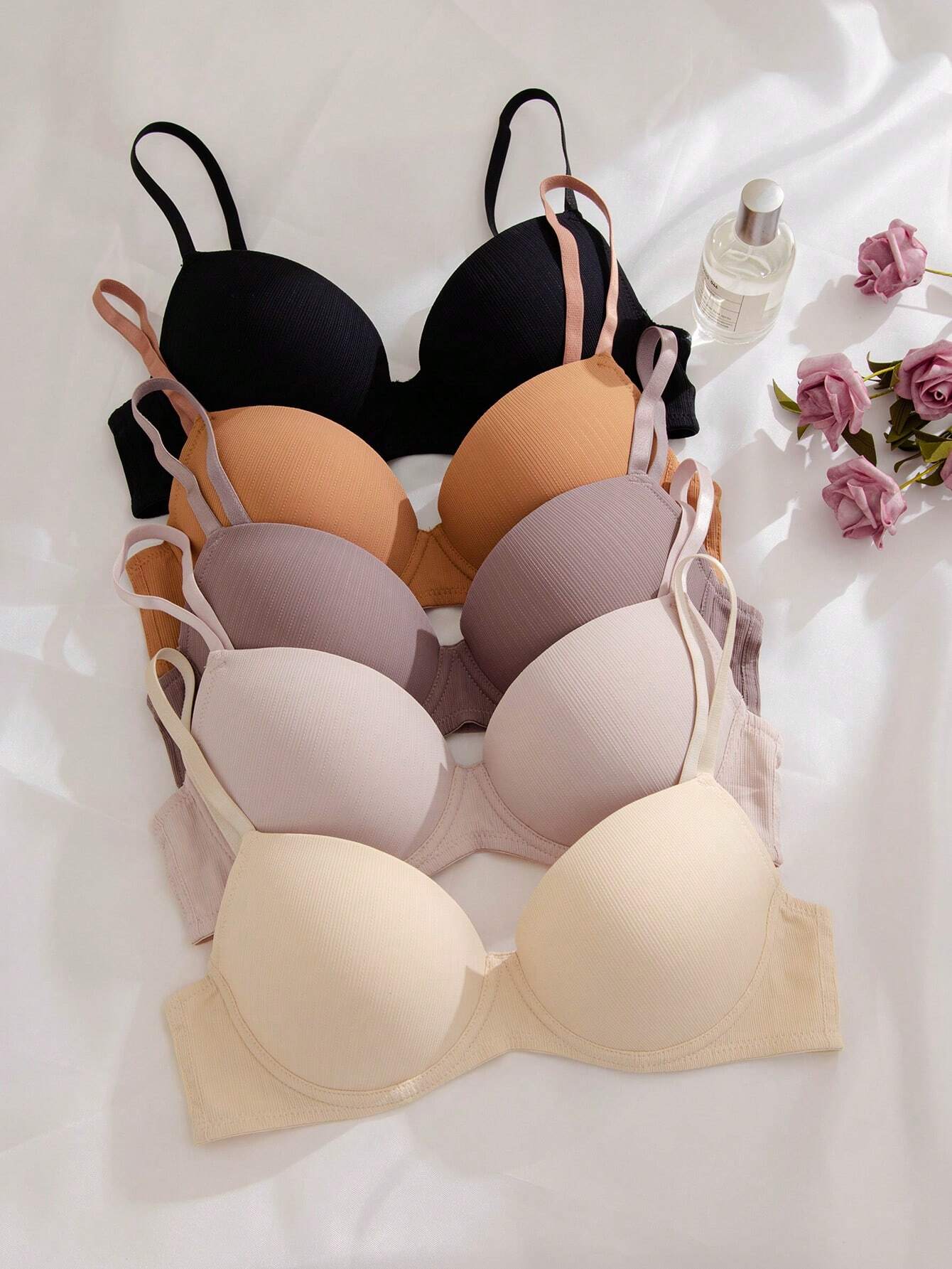 Underwear&amp;Sleepwear Basics 5pcs Solid Underwire Bra Multicolor