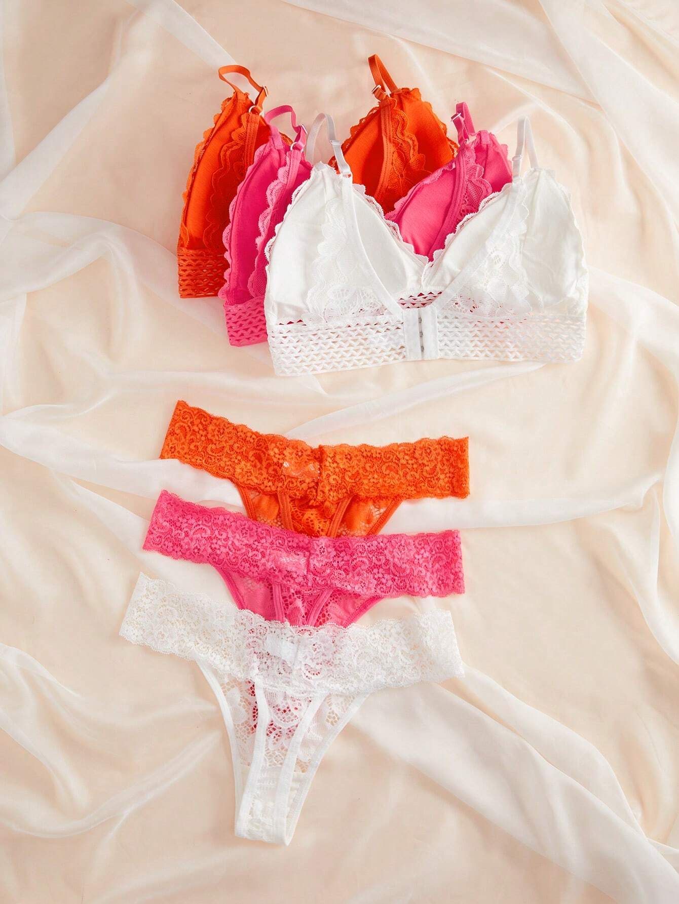 Underwear&amp;Sleepwear Basics 3sets Floral Lace Bra &amp; Panty Lingerie Set