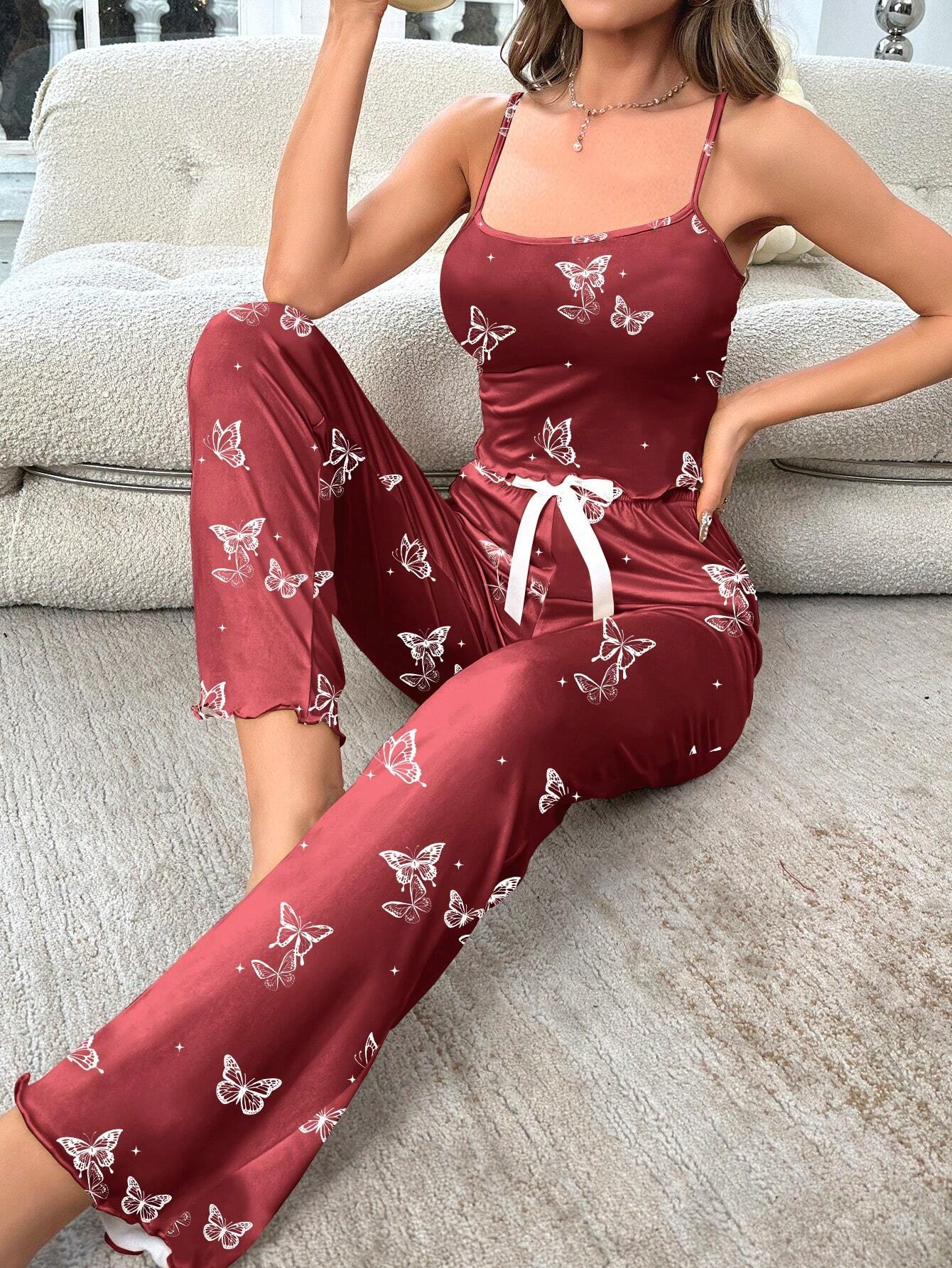 Butterfly Printed Cami Tank Top And Pants Pajama Set