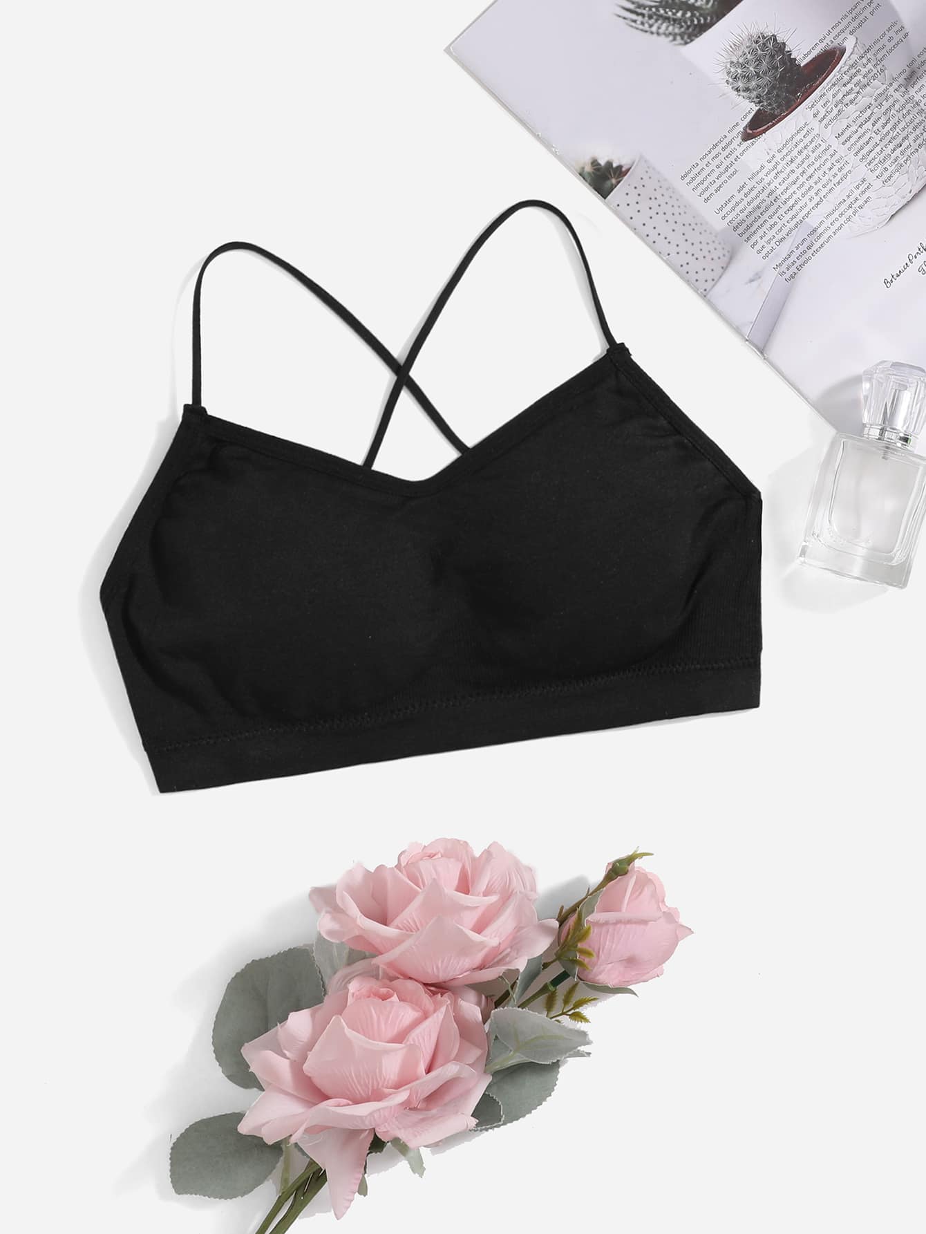 Solid Criss Cross Backless Bralette One size Black