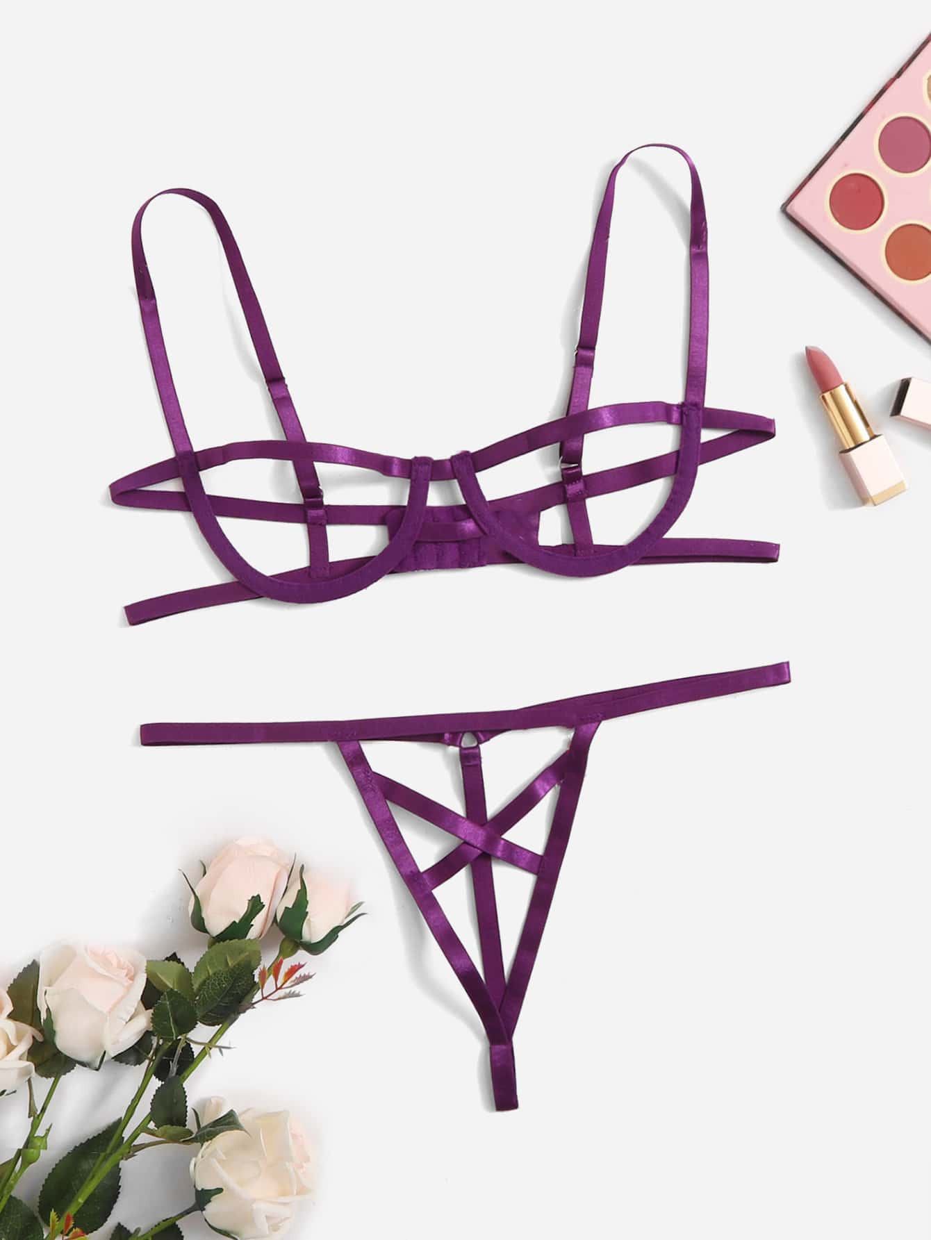 Cut-out Underwire Lingerie Set purple