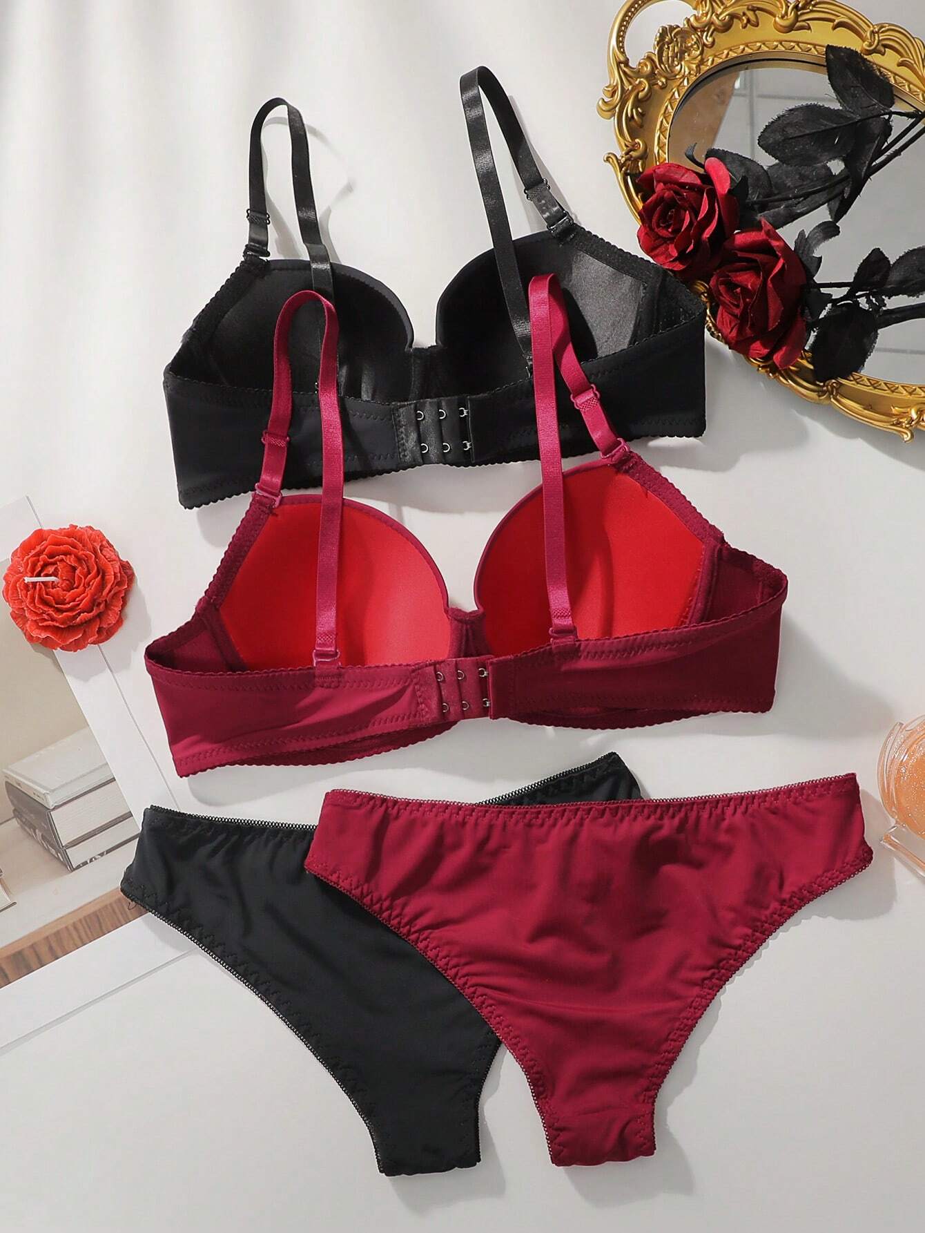 Underwear&amp;Sleepwear Basics Women's Solid Color Bra With Underwire And Triangle Underwear