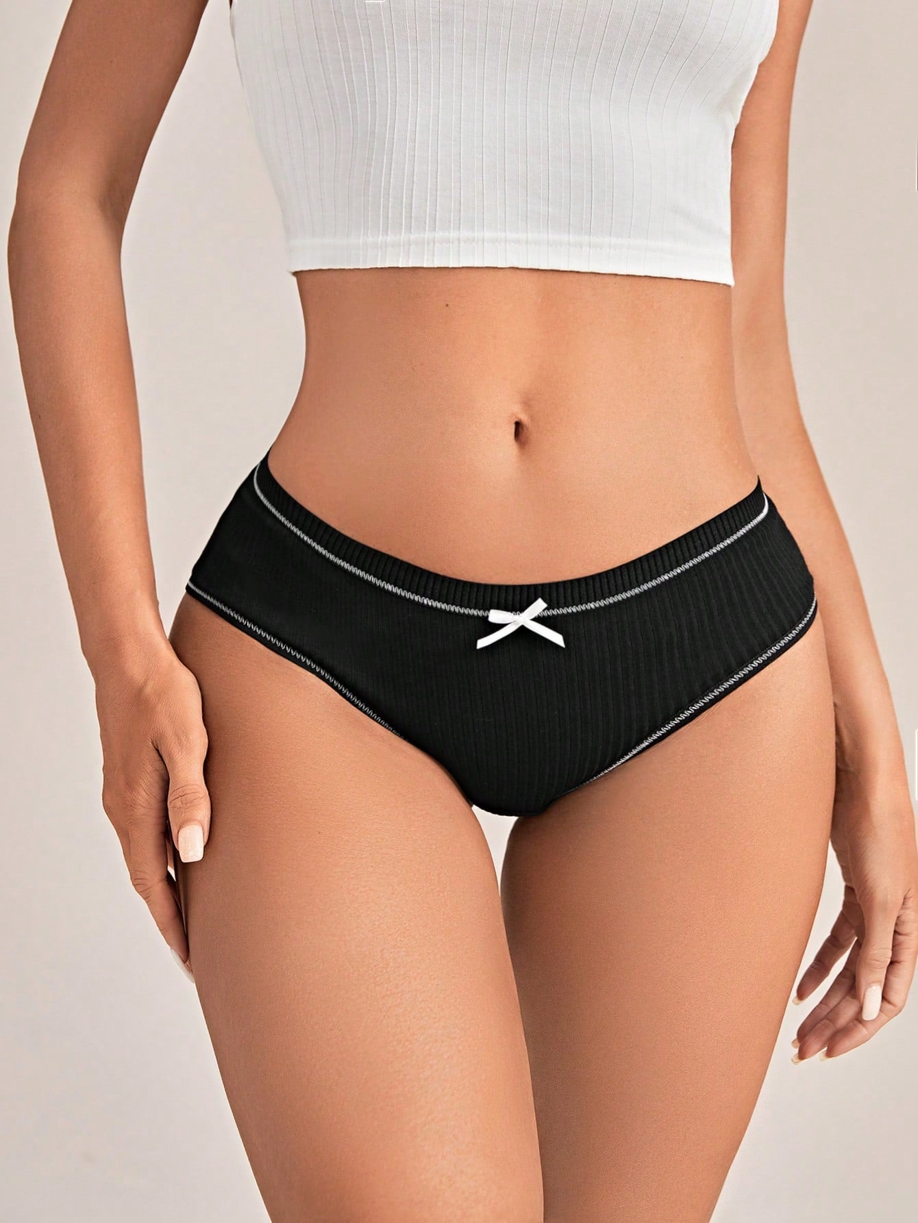 3pack Rib Contrast Binding Panty Set