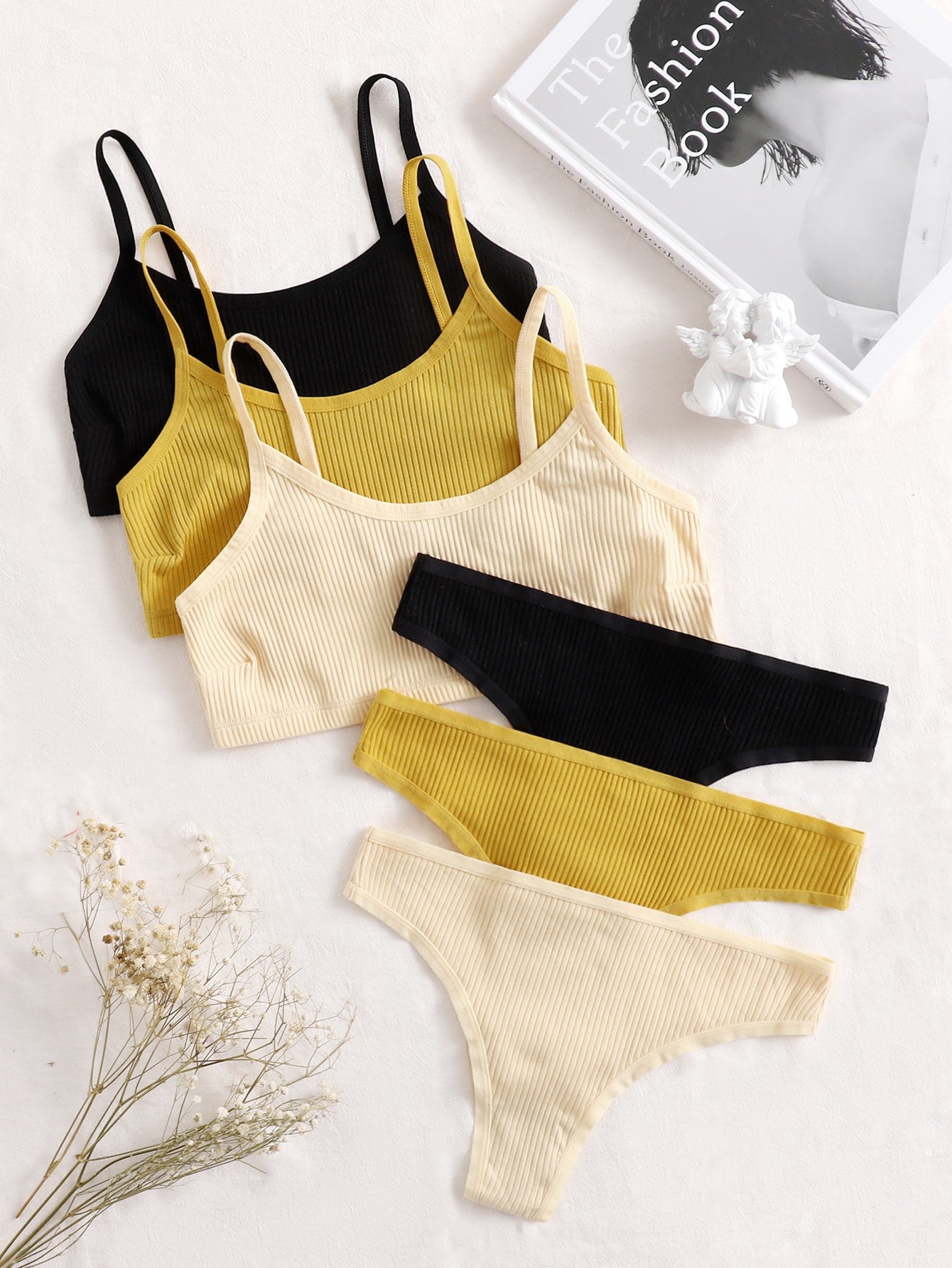 3pack Solid Rib Lingerie Set