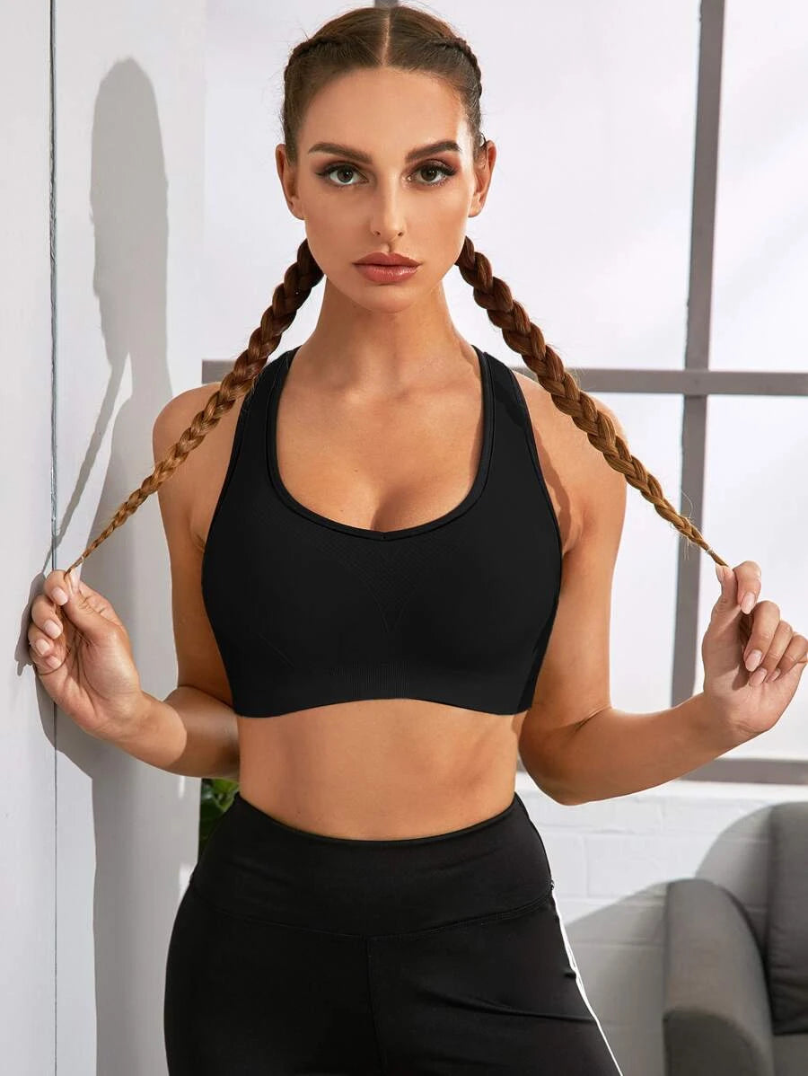 Cut Out Racer Back Contrast Binding Sports Bra