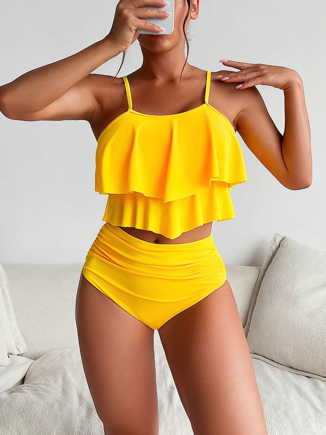 SHEIN Swim Vcay Ruffle Hem Ruched Bikini Swimsuit