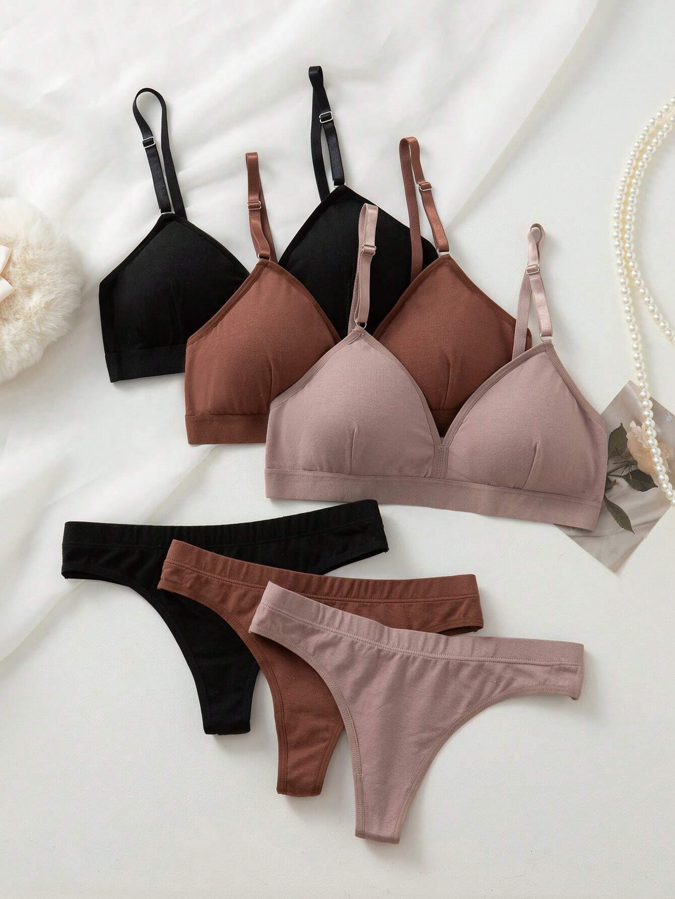 Underwear&amp;Sleepwear Basics 3packs Solid Lingerie Set