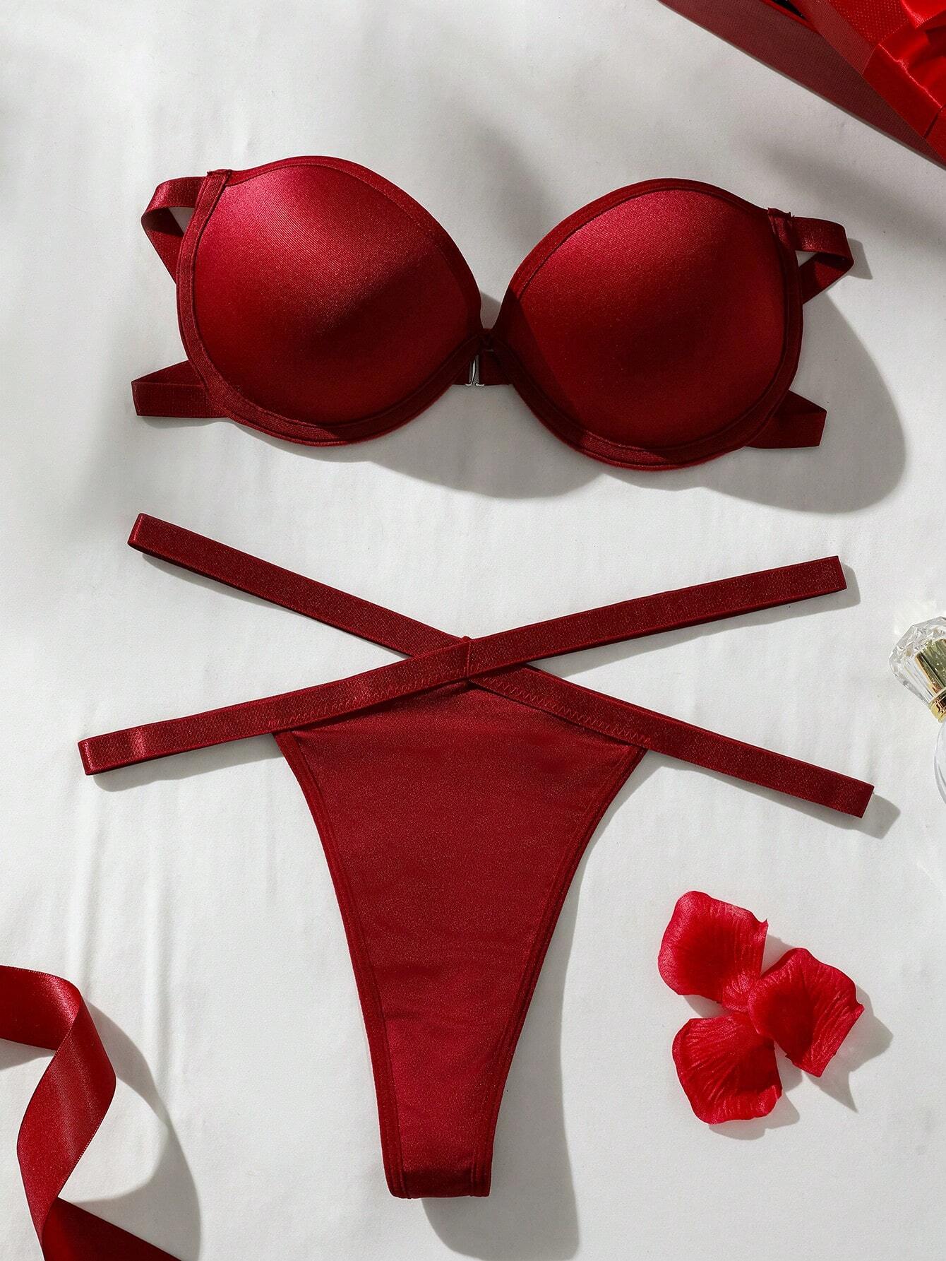 Women's Plain Hollow Out Lingerie Set, Bra &amp; Panty Set