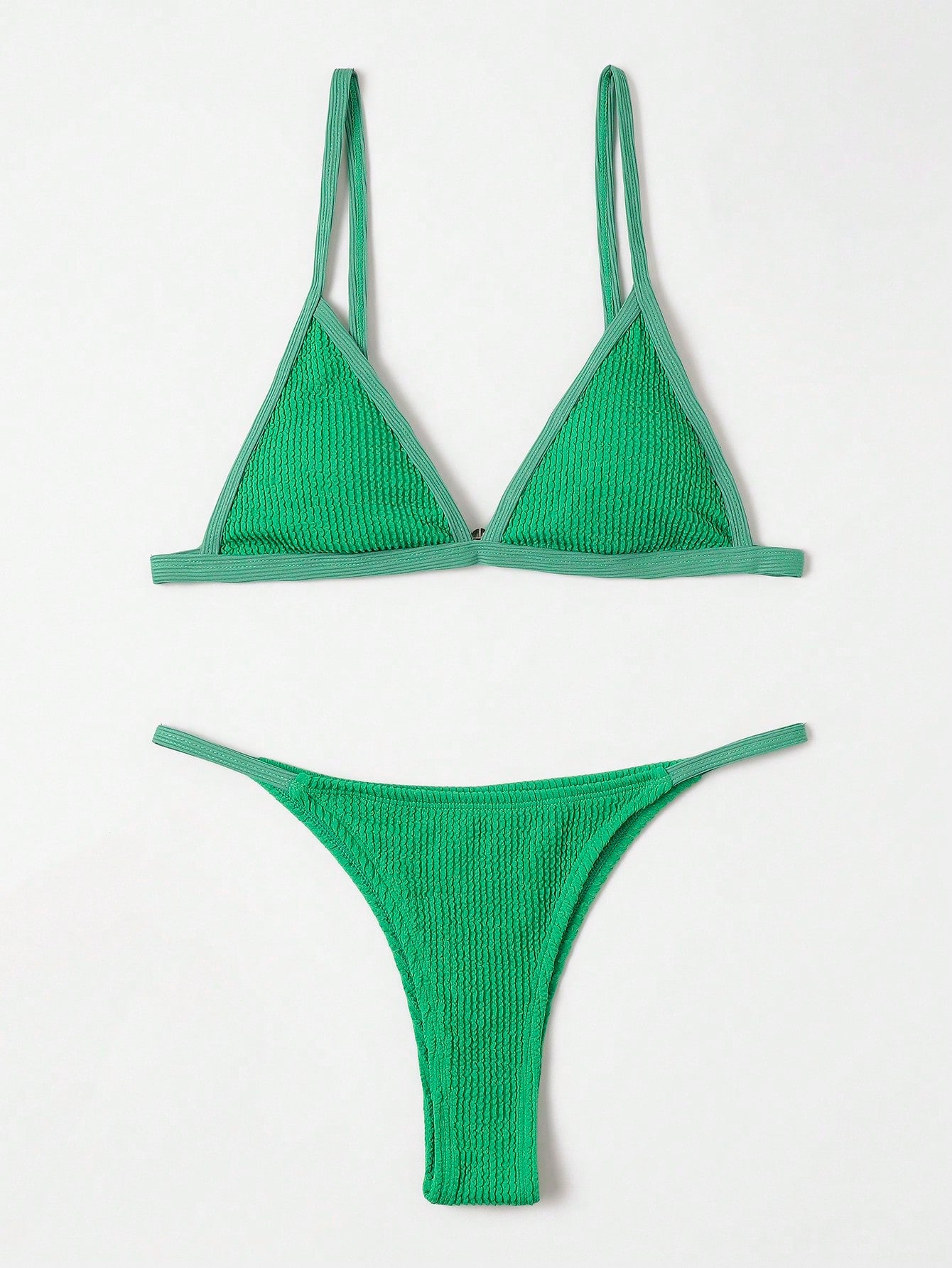 Contrast Binding Triangle Thong Bikini Swimsuit