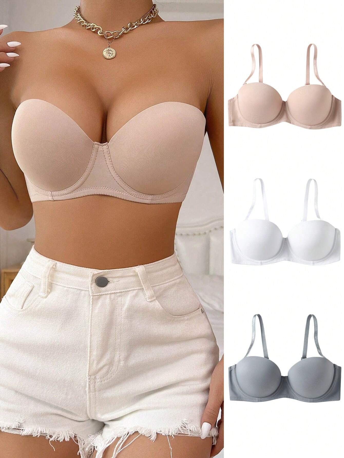 3pcs Solid Underwire Bra