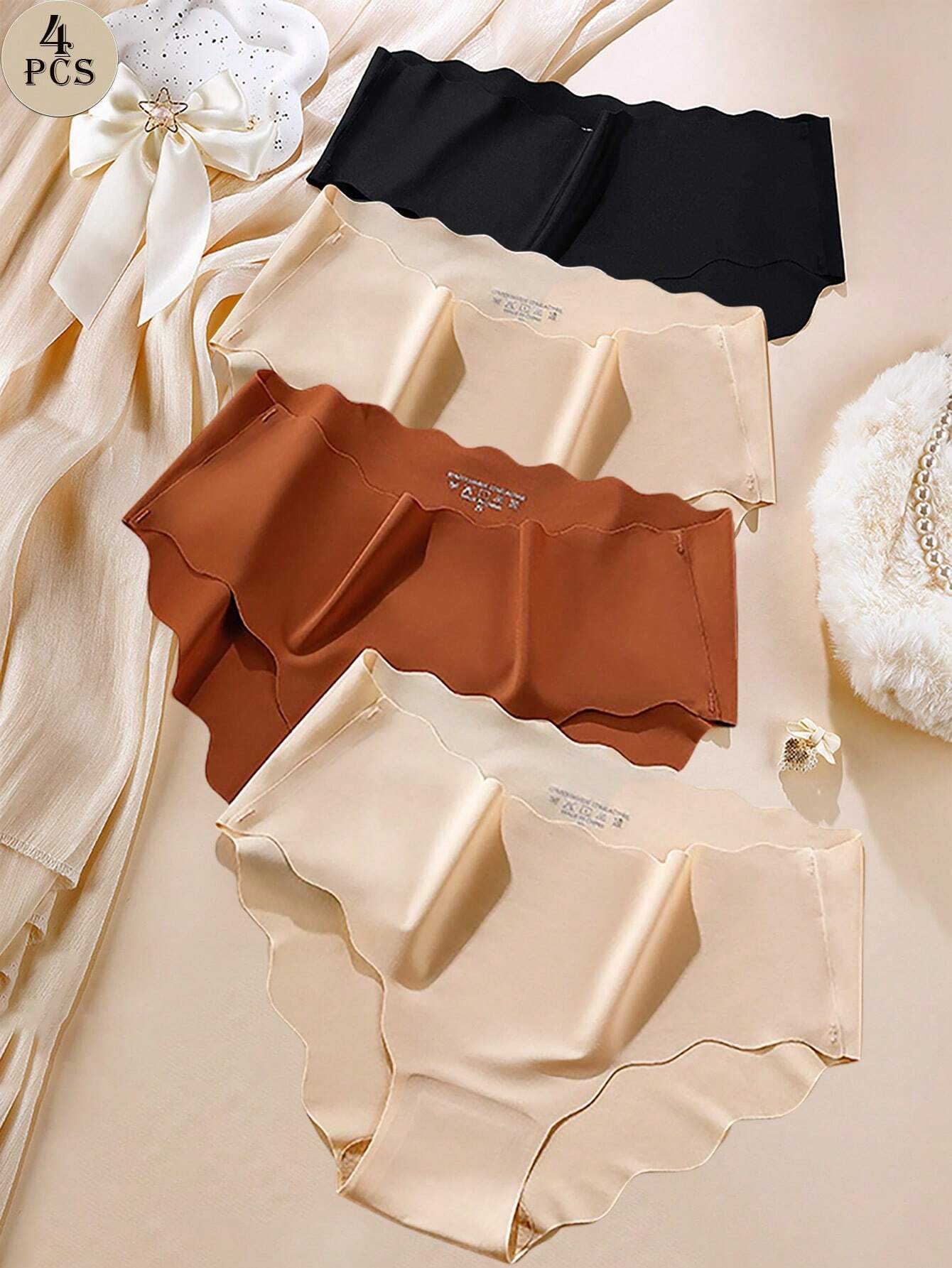 4pcs High Quality Plus Size Seamless Ice Silk Women's Underwear