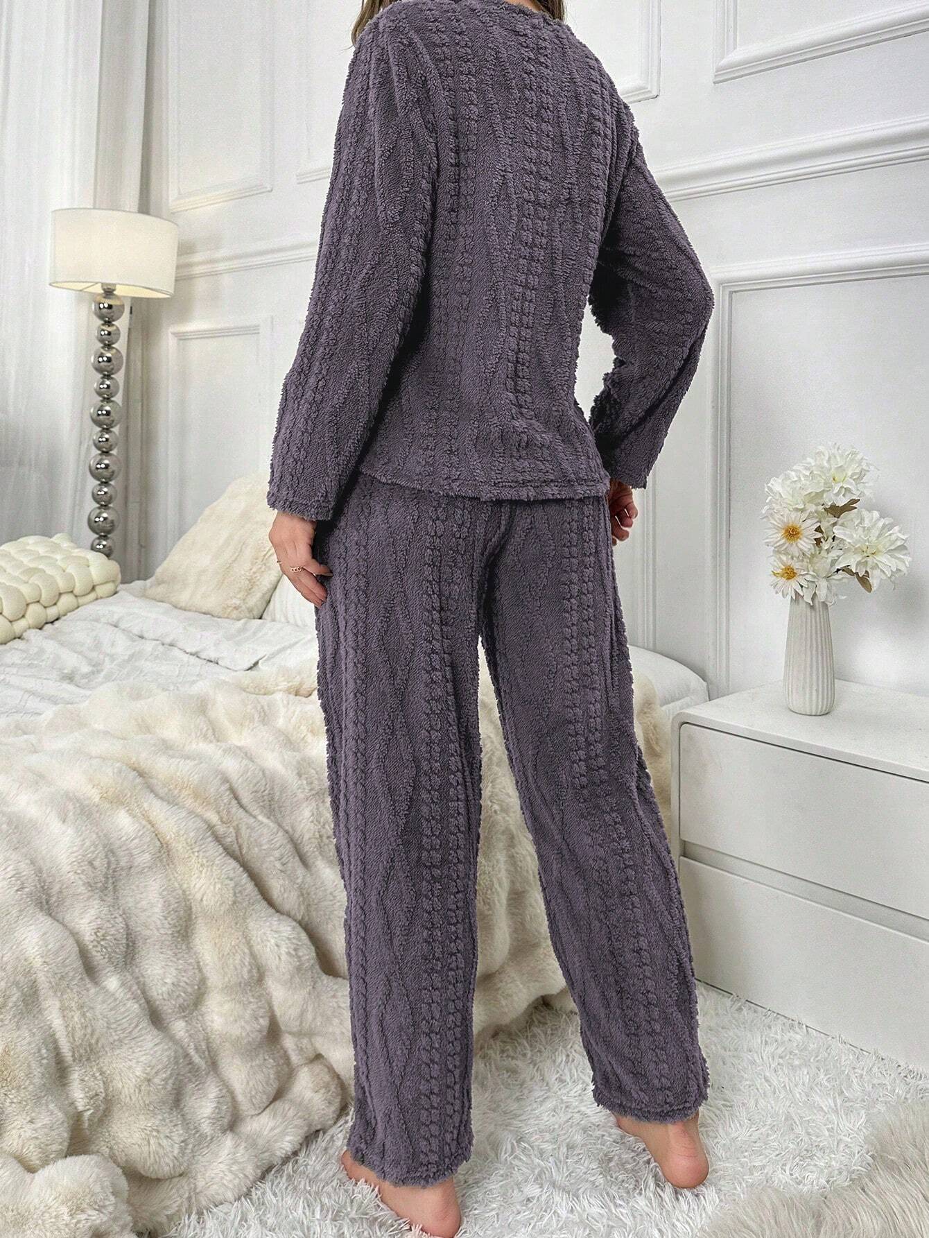 Bear Patched Flannel PJ Set / Pajama Set