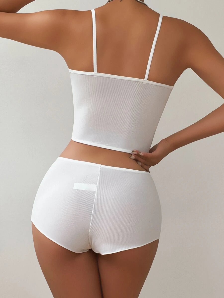 Solid Button Front Lingerie Set