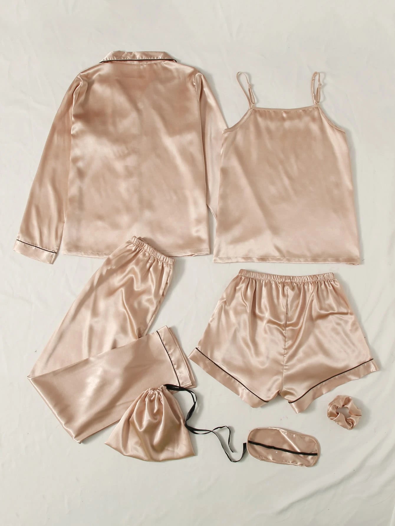 7pcs Contrast Binding Satin PJ Set / Pajama Set