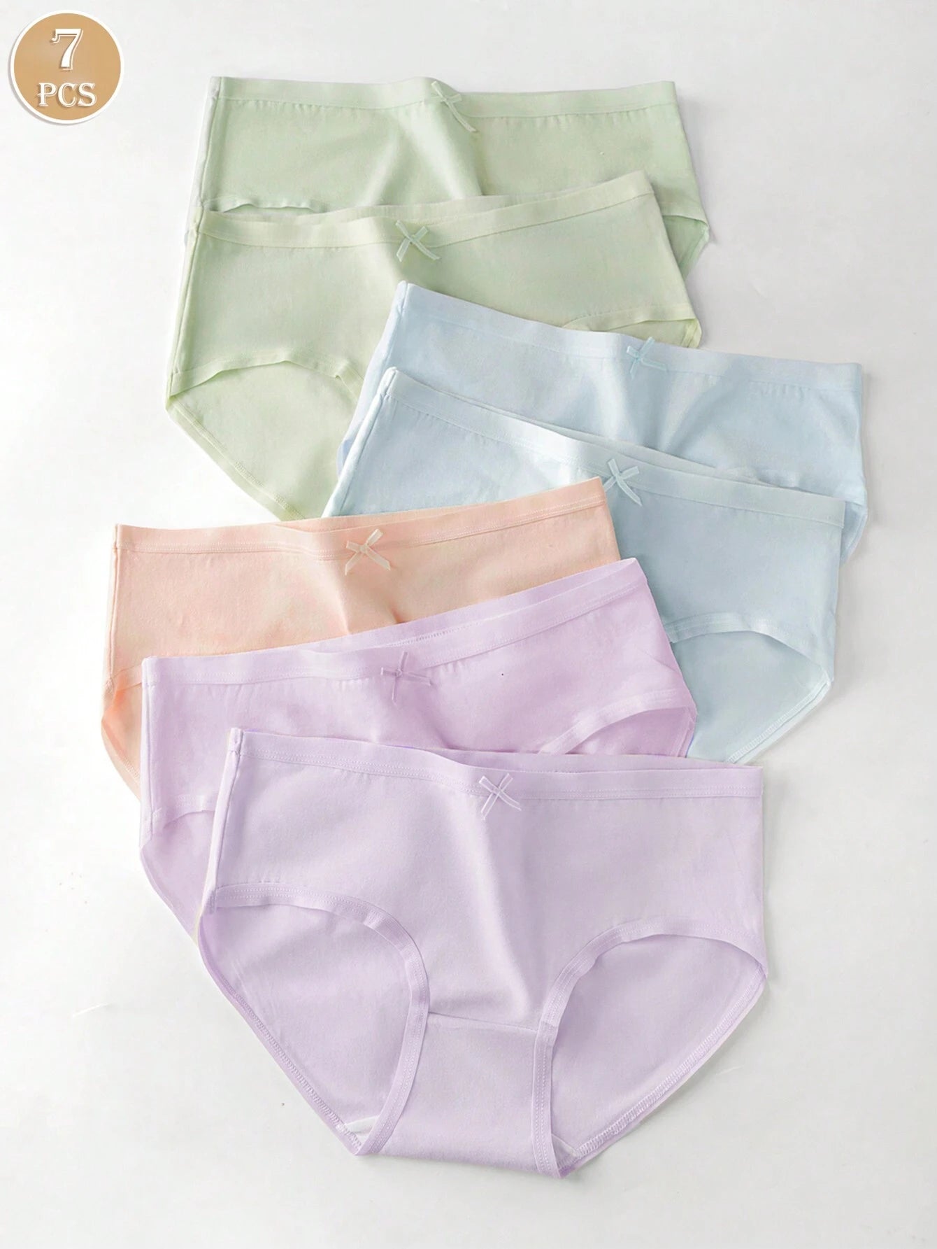 7pcs Solid Color Bowknot Basic Comfortable Triangle Panties