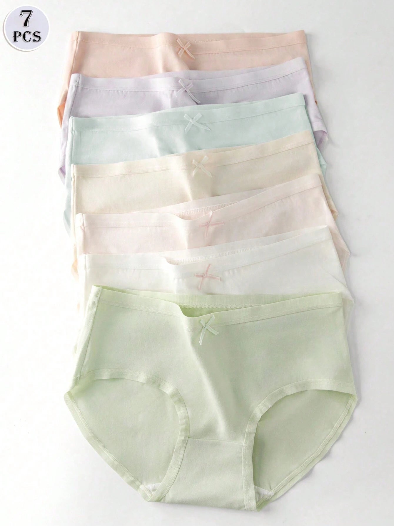 7pcs Solid Color Bowknot Basic Comfortable Triangle Panties
