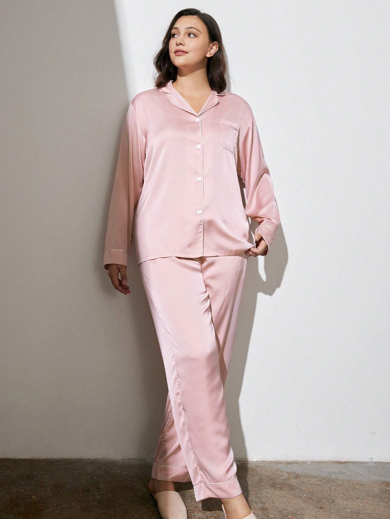 LUVLETTE Retro Polka Flora Satin Long Women Pajama Sets
