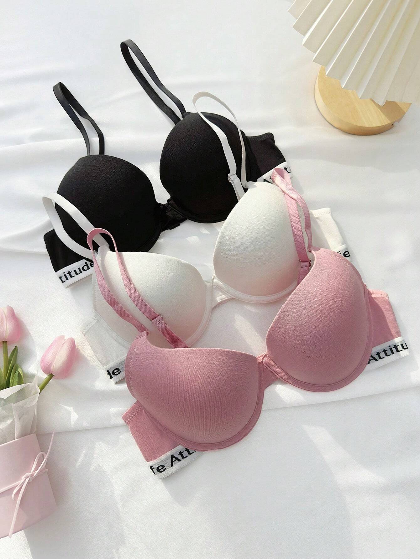 3pcs Letter Tape Push Up Bra