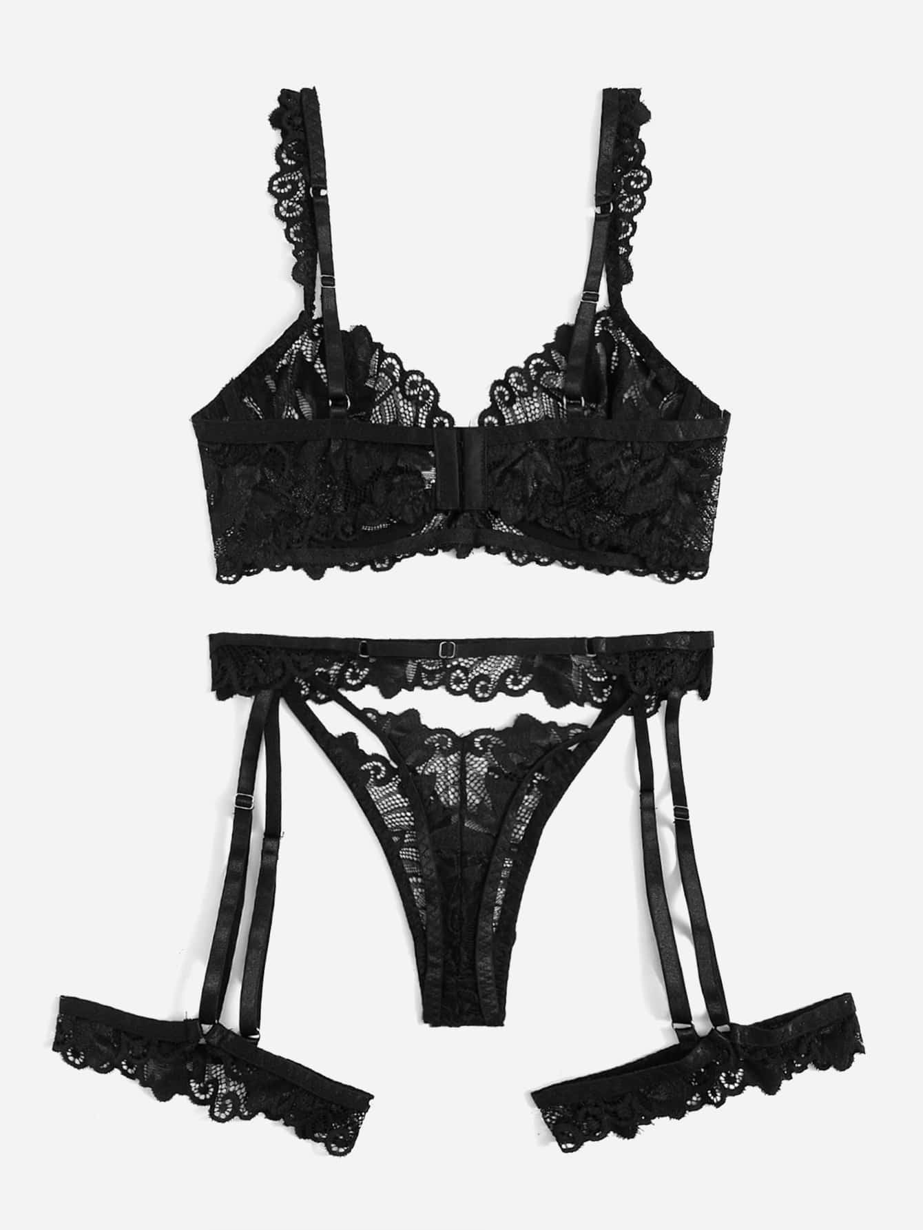 3pack Lace Garter Underwire Lingerie Set