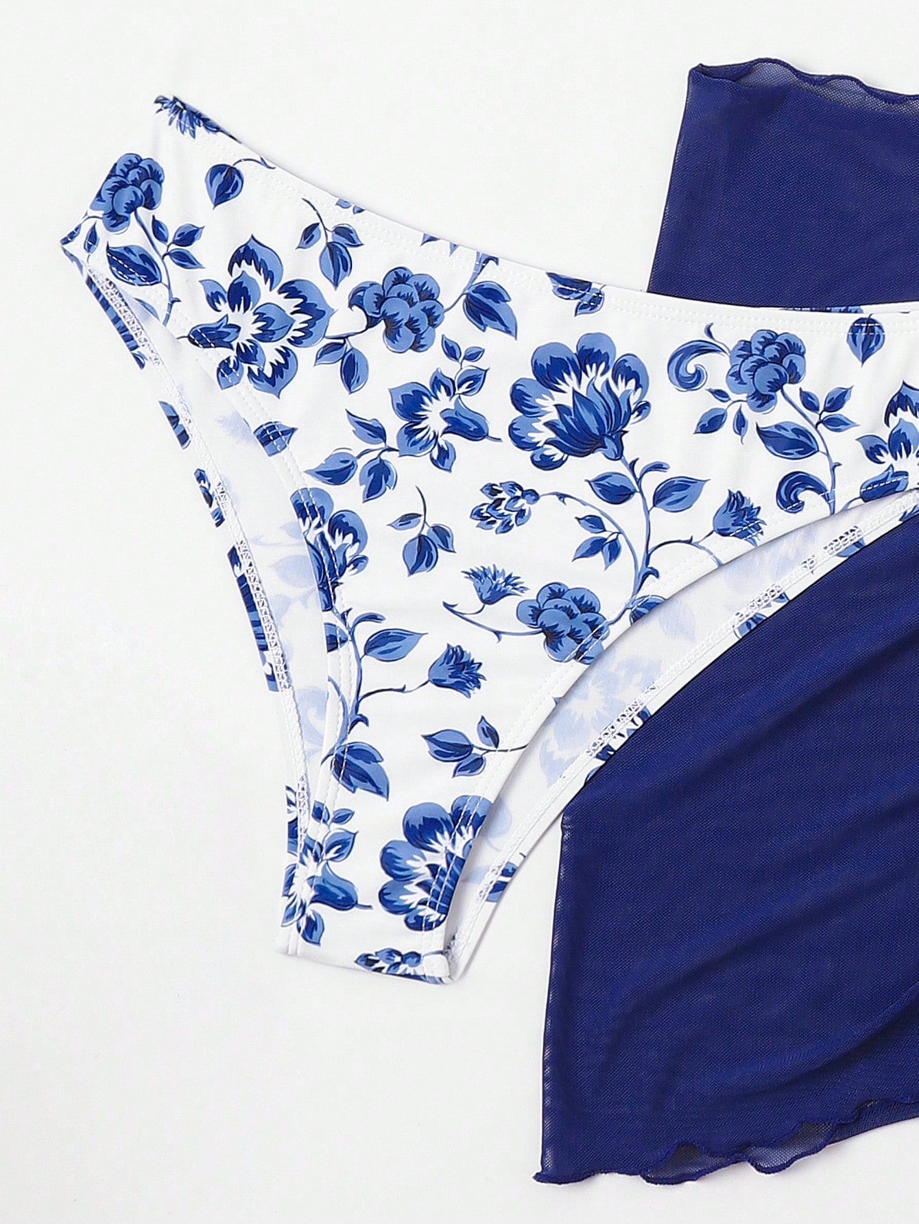 SHEIN Swim Mod Floral Print Halter Triangle Bikini Swimsuit With Beach Skirt