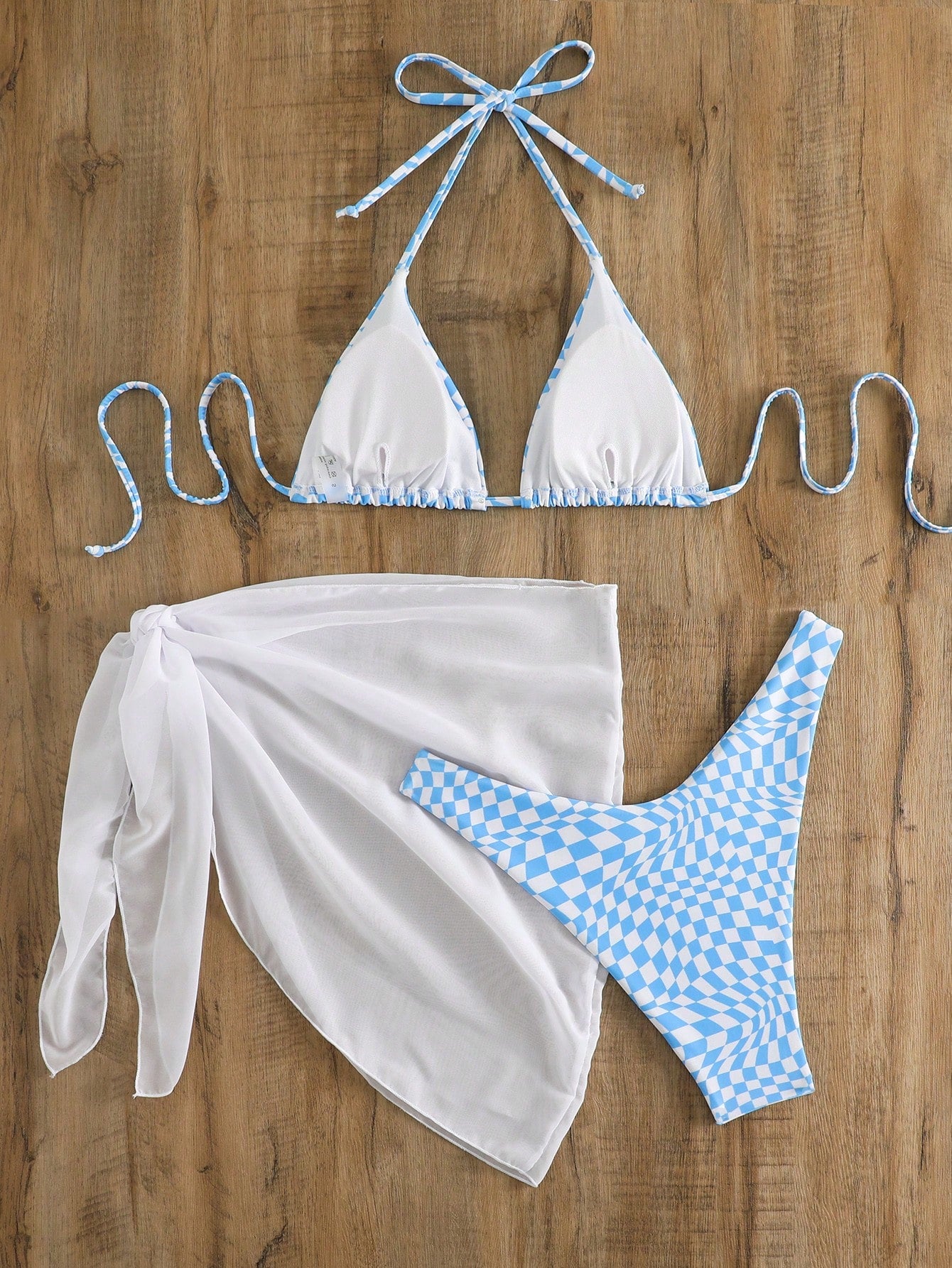 SHEIN Swim Mod Floral Print Halter Triangle Bikini Swimsuit With Beach Skirt