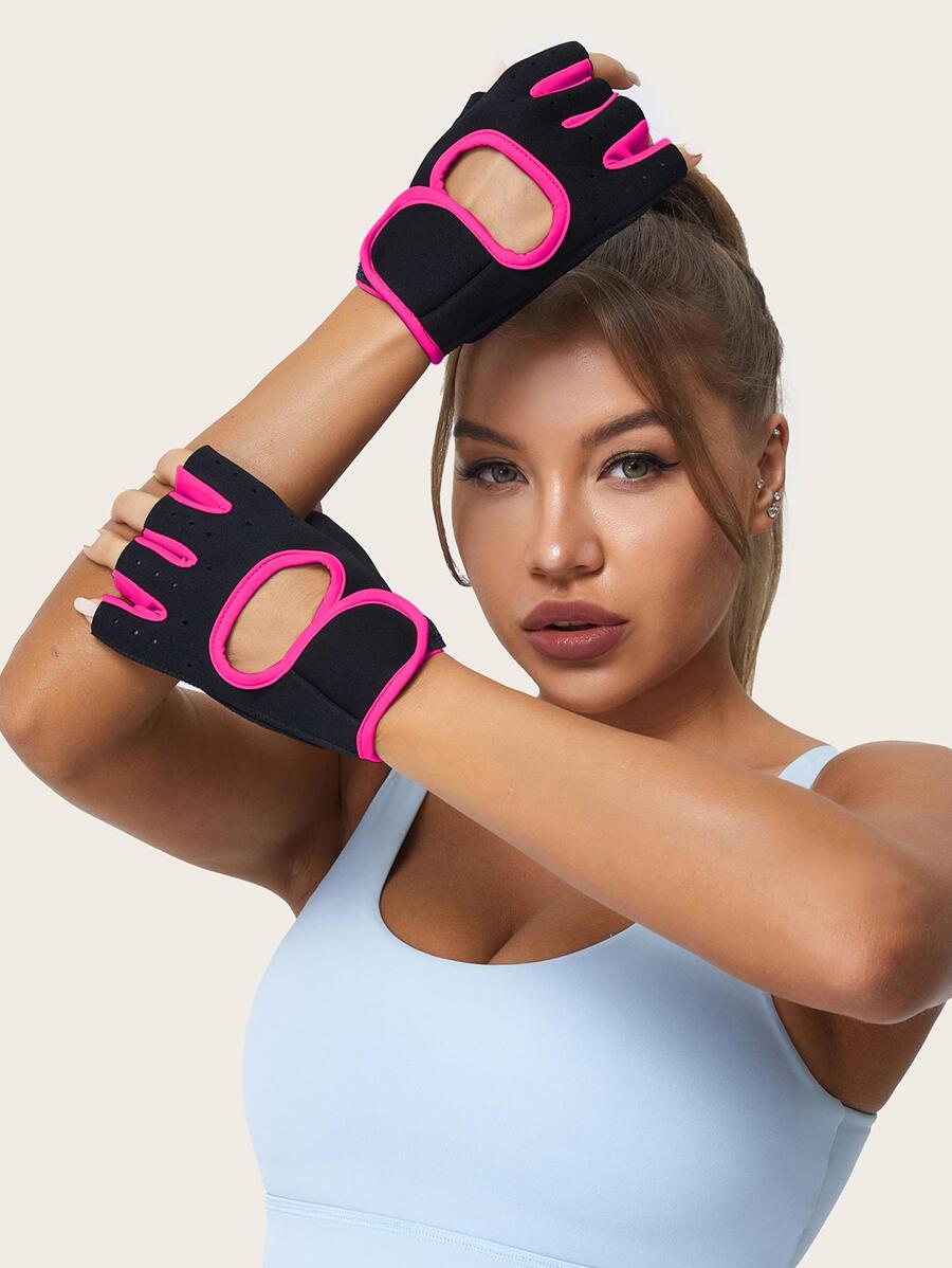 1pair Cycling Half-finger Fitness Gloves One-Size Hot Pink