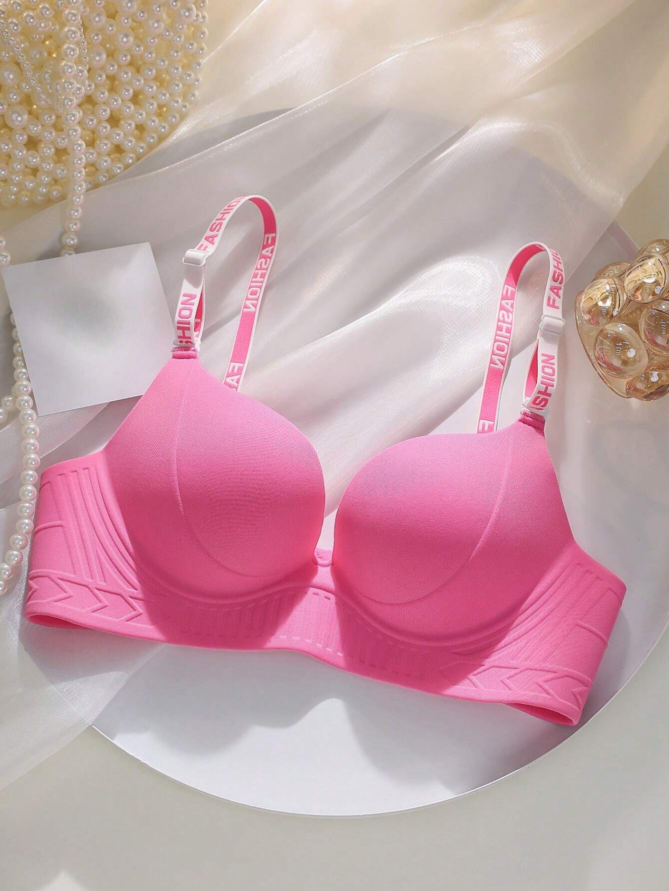 Magenta Wireless Padded Letter Strap Fashion Bra