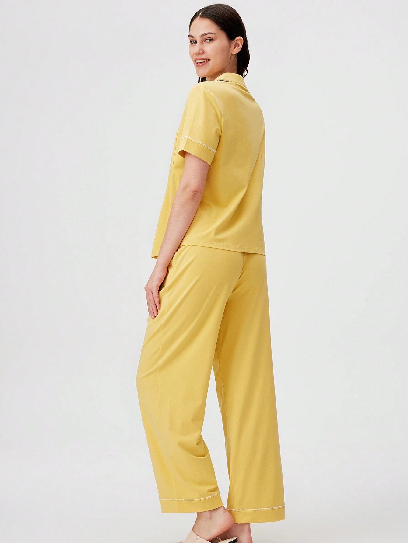 LUVLETTE Soft Cotton &amp; Modal Ginger Yellow Basic Long Women Bridesmaid Pajama Sets