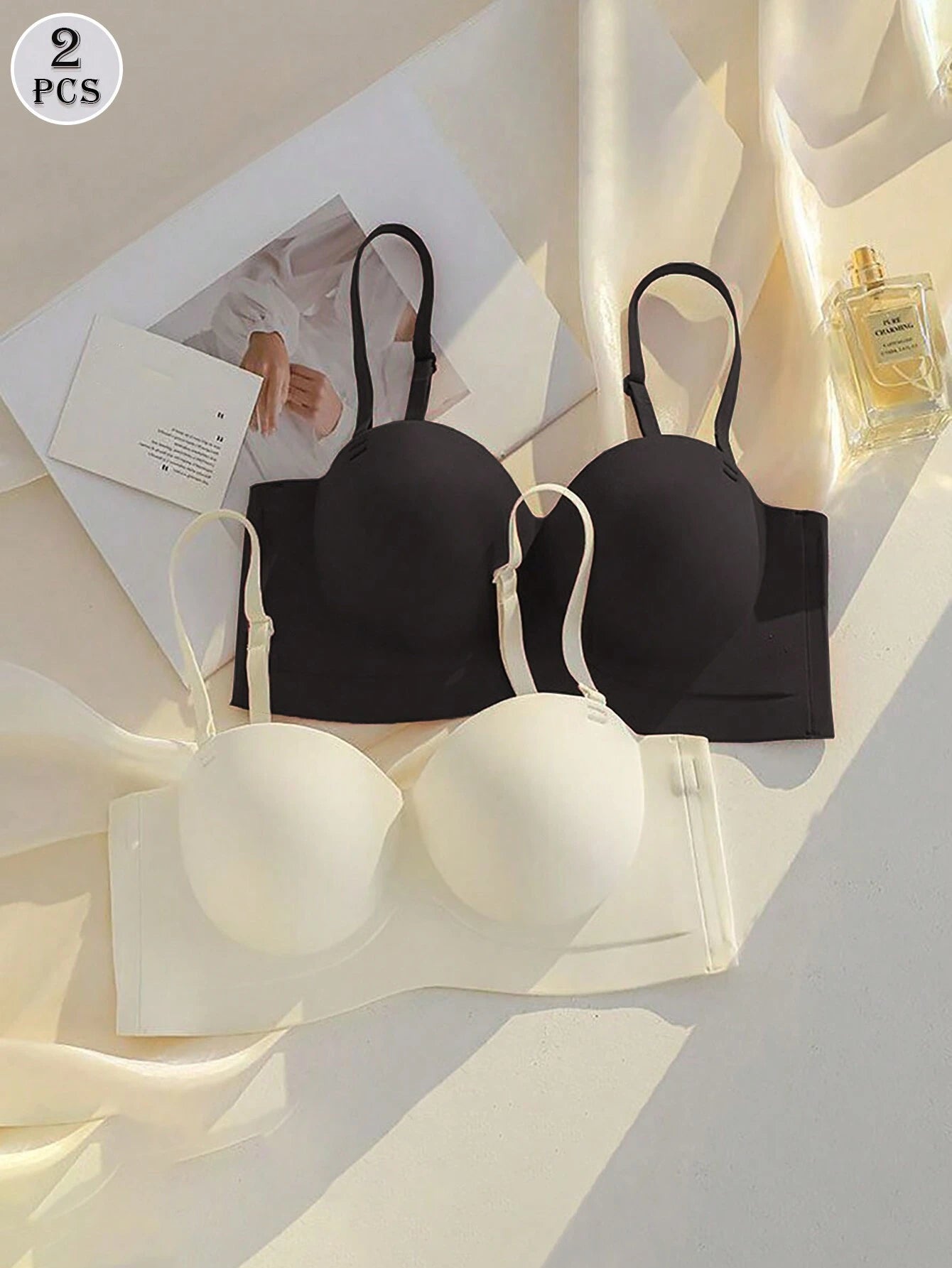 2pcs/Set Wire-Free Seamless Bra With Removable Straps, Lingerie
