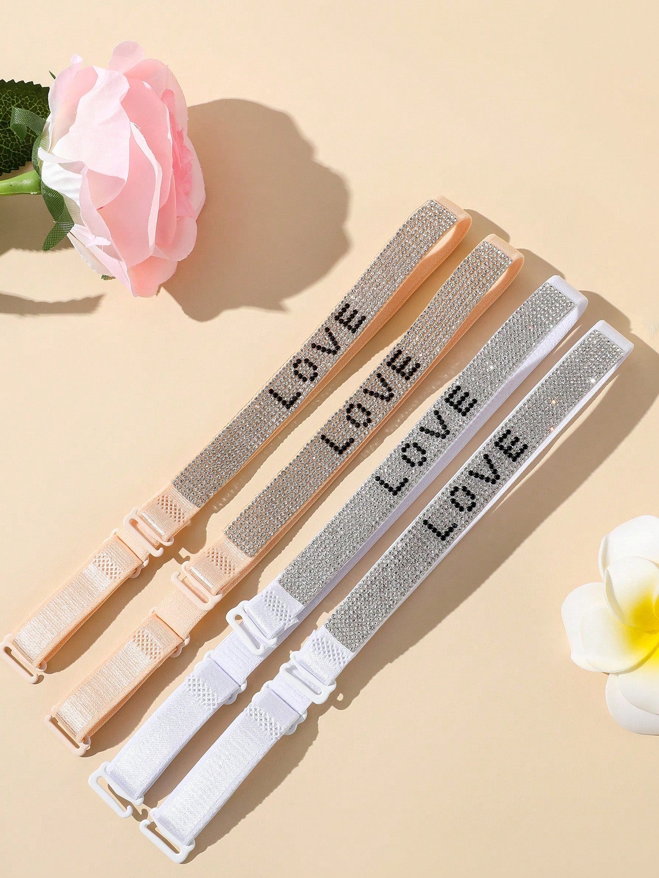 2pairs Rhinestone Letter Bra Strap