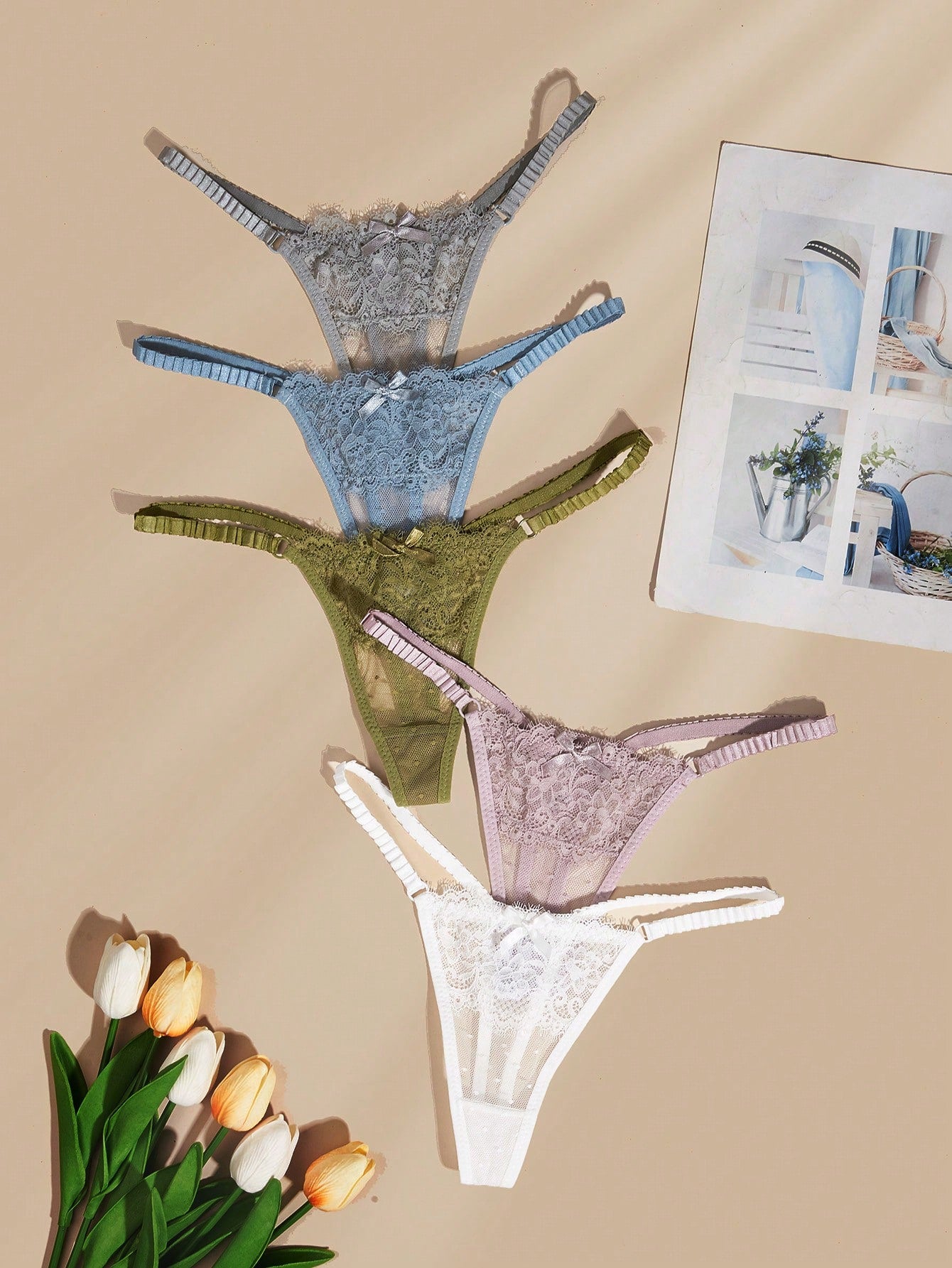 5pack Floral Lace Thong