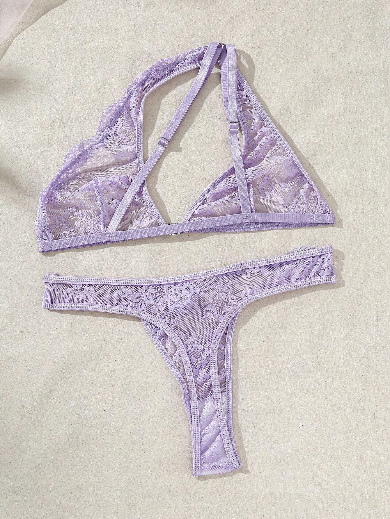 Classic Sexy Women's Sexy One Shoulder Lace Underwear Set