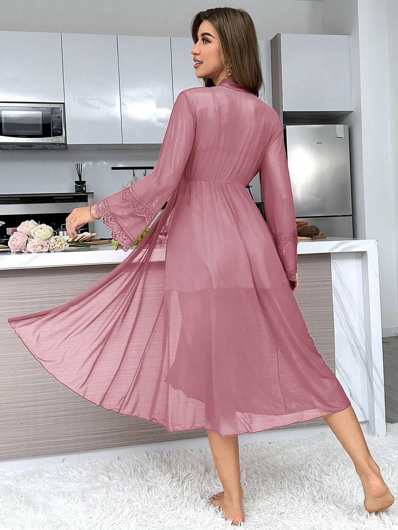 Ladies' Solid Color Simple Daily Lace Sexy Sleepwear Set