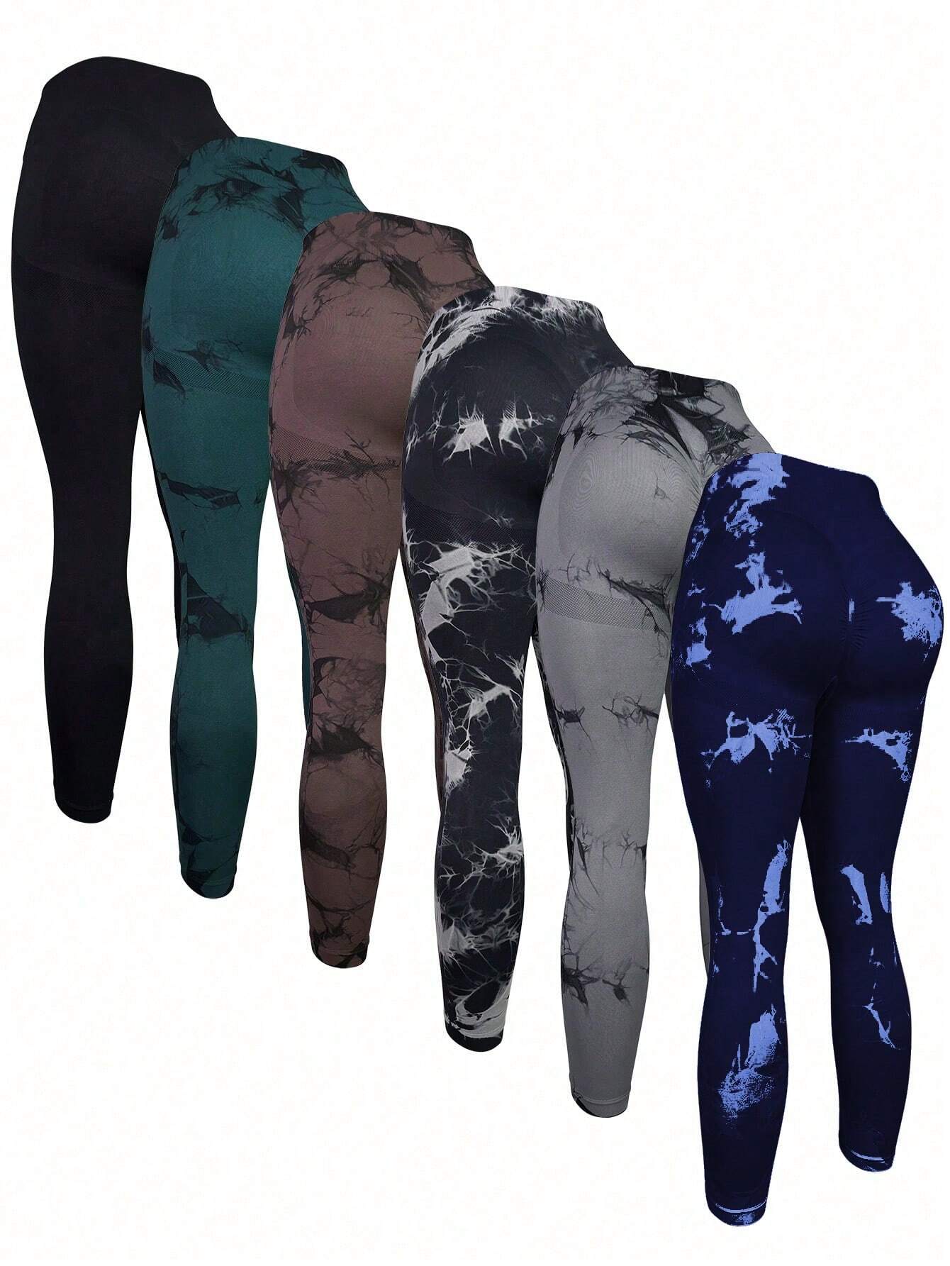 Sport Studio 6pcs Tie Dye Wideband Waist Sports Leggings