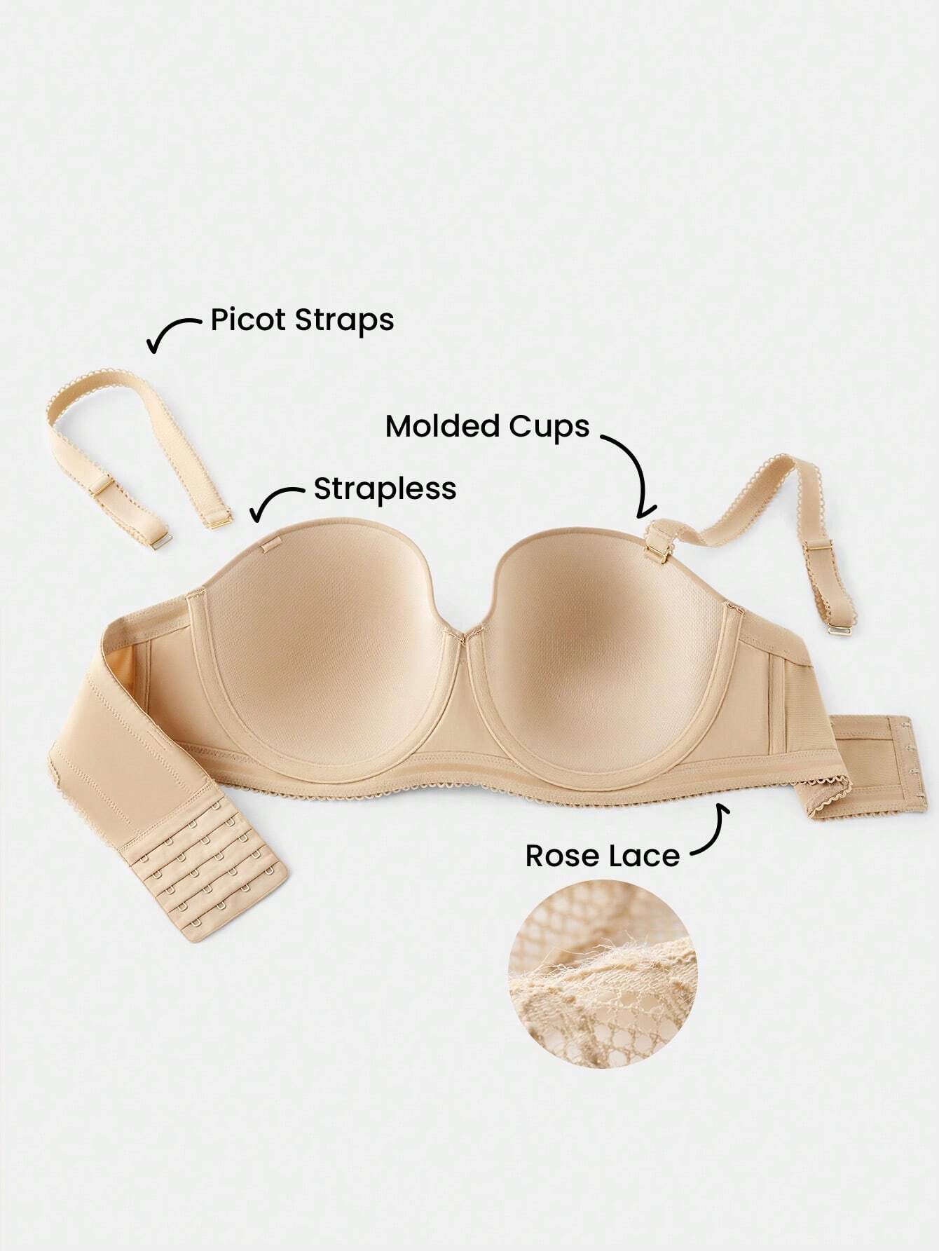 LUVLETTE Lingerie Strapless Push-Up Lace Bra