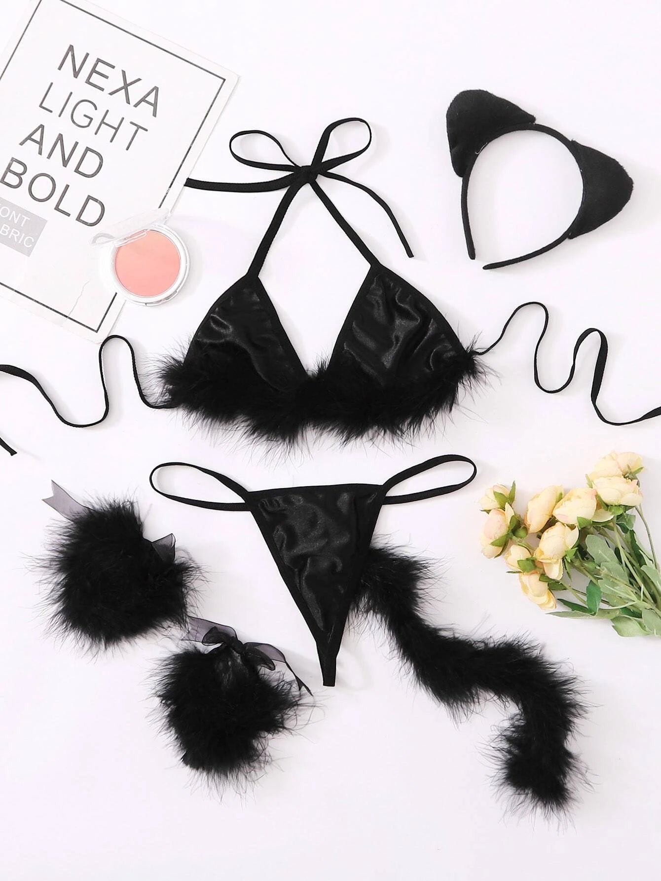 6pack Fluffy Triangle Thong Rabbit Sexy Costume