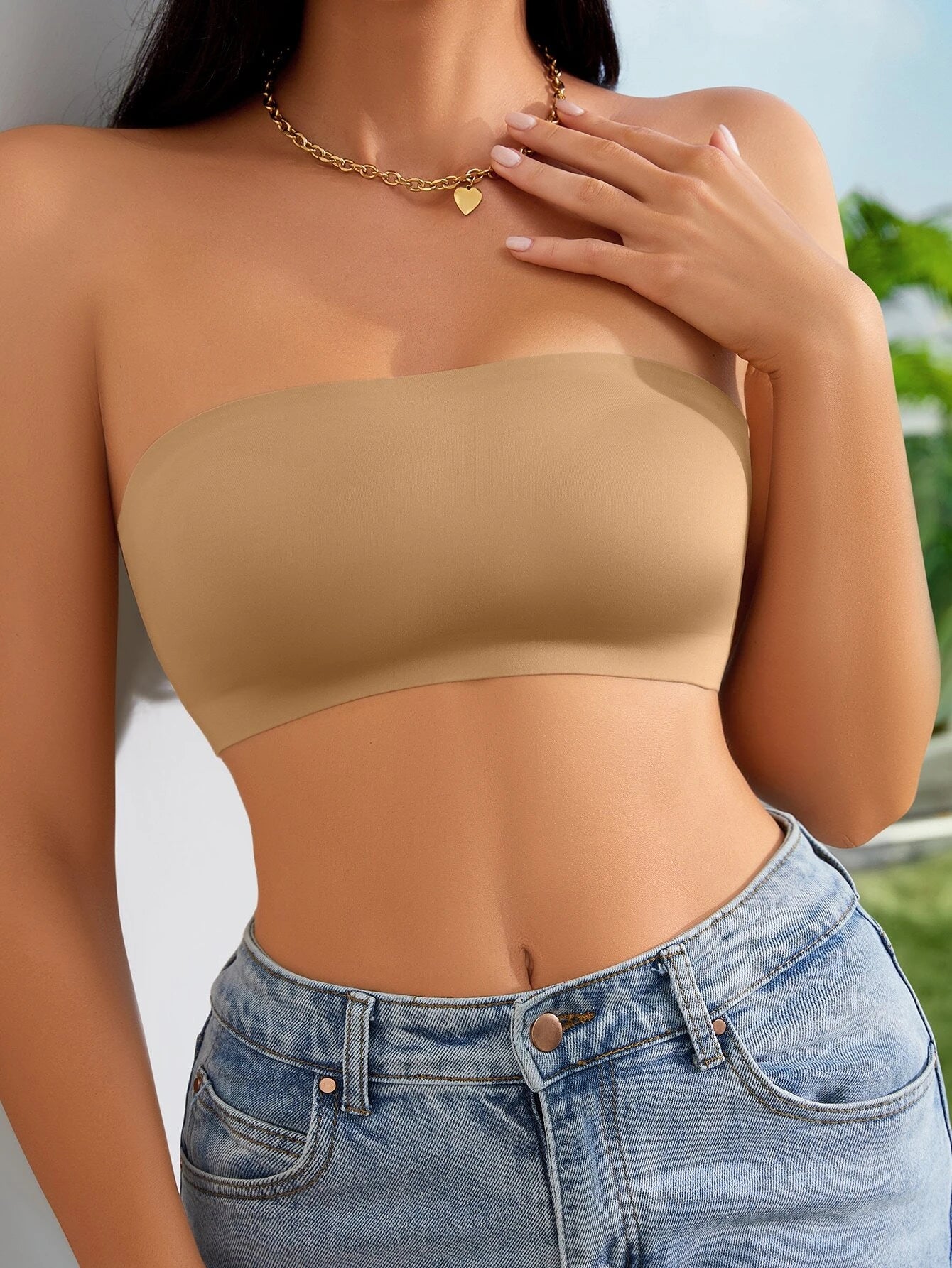 Solid Bandeau Bra Camel