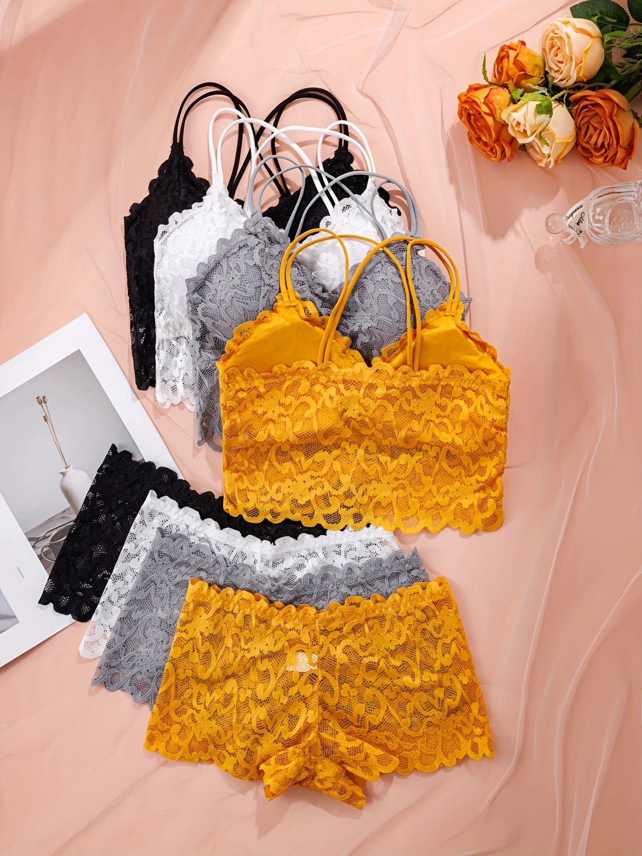 4pcs Set Sexy Comfortable Fashion Casual Lace Women's Underwear Set