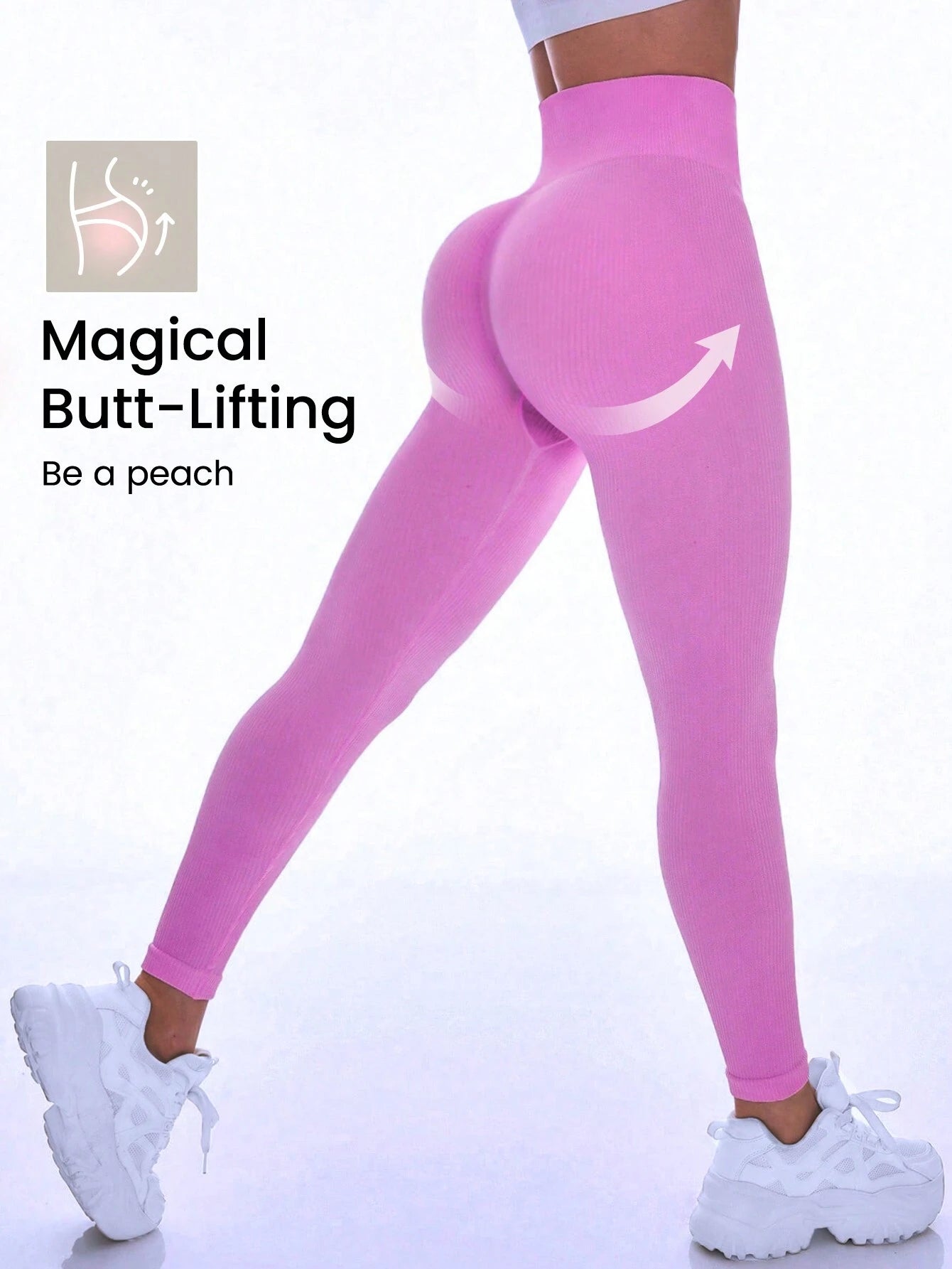 Yoga Basic Solid Wideband Waist Sports Leggings Pink 2