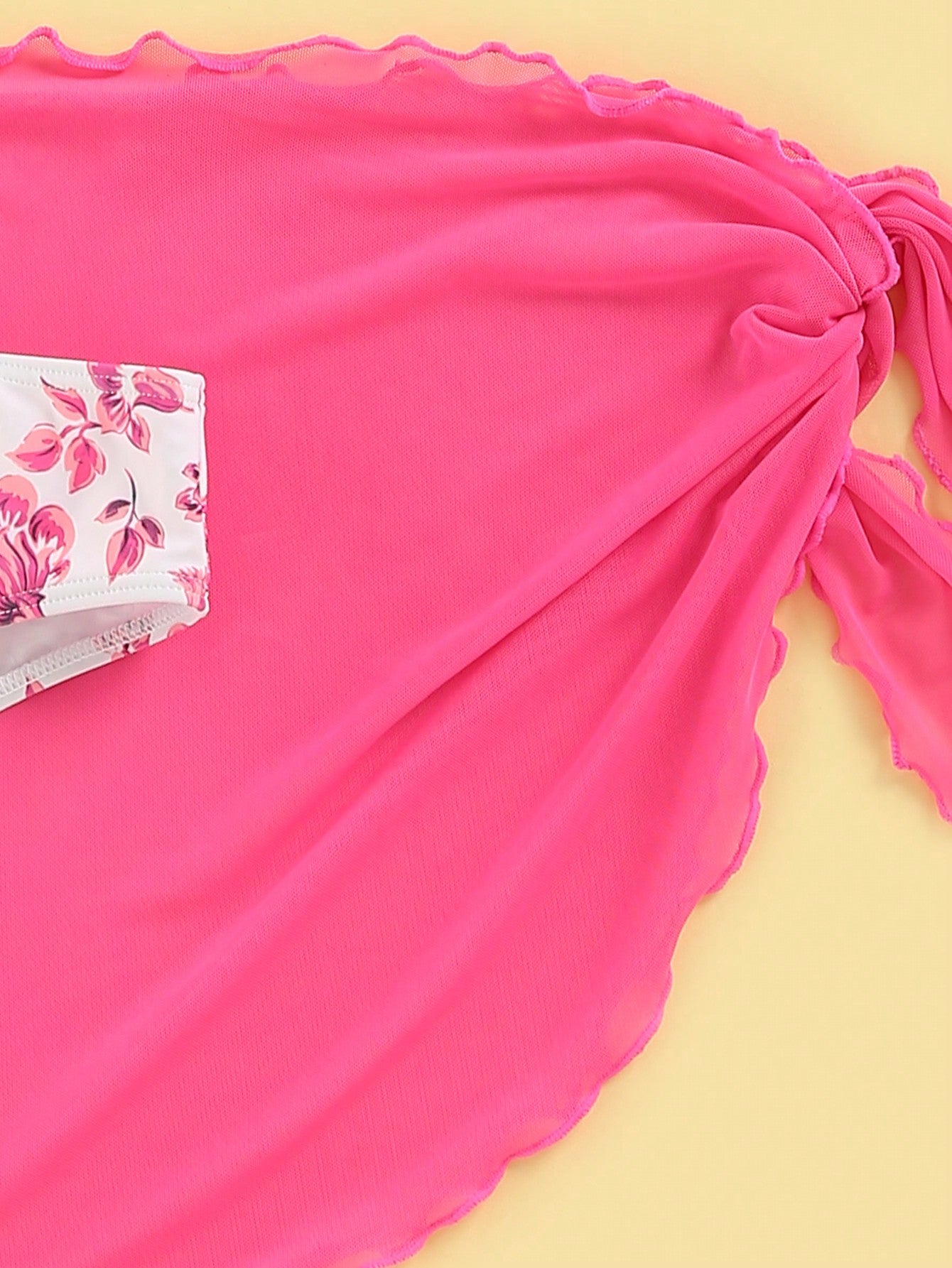 SHEIN Swim Mod Floral Print Halter Triangle Bikini Swimsuit With Beach Skirt